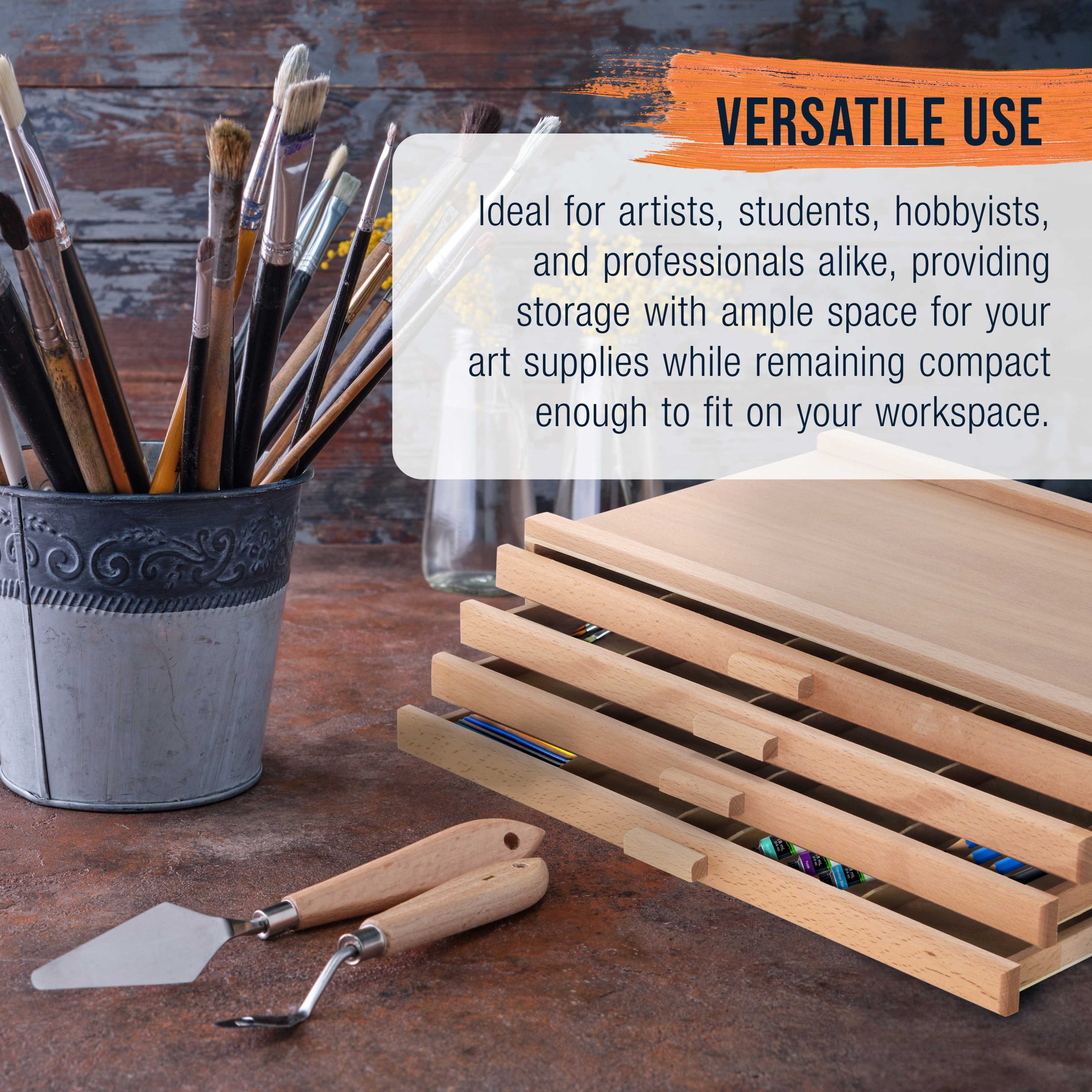 4-Drawer Artist Tool Supply Box with 5 Compartments per Drawer - Hardwood Art Box for Artist Supplies. Brushes. Pencils. Erasers. Tool Storage Organizer Case - Image 5