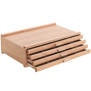 4-Drawer Artist Tool Supply Box with 5 Compartments per Drawer - Hardwood Art Box for Artist Supplies. Brushes. Pencils. Erasers. Tool Storage Organizer Case