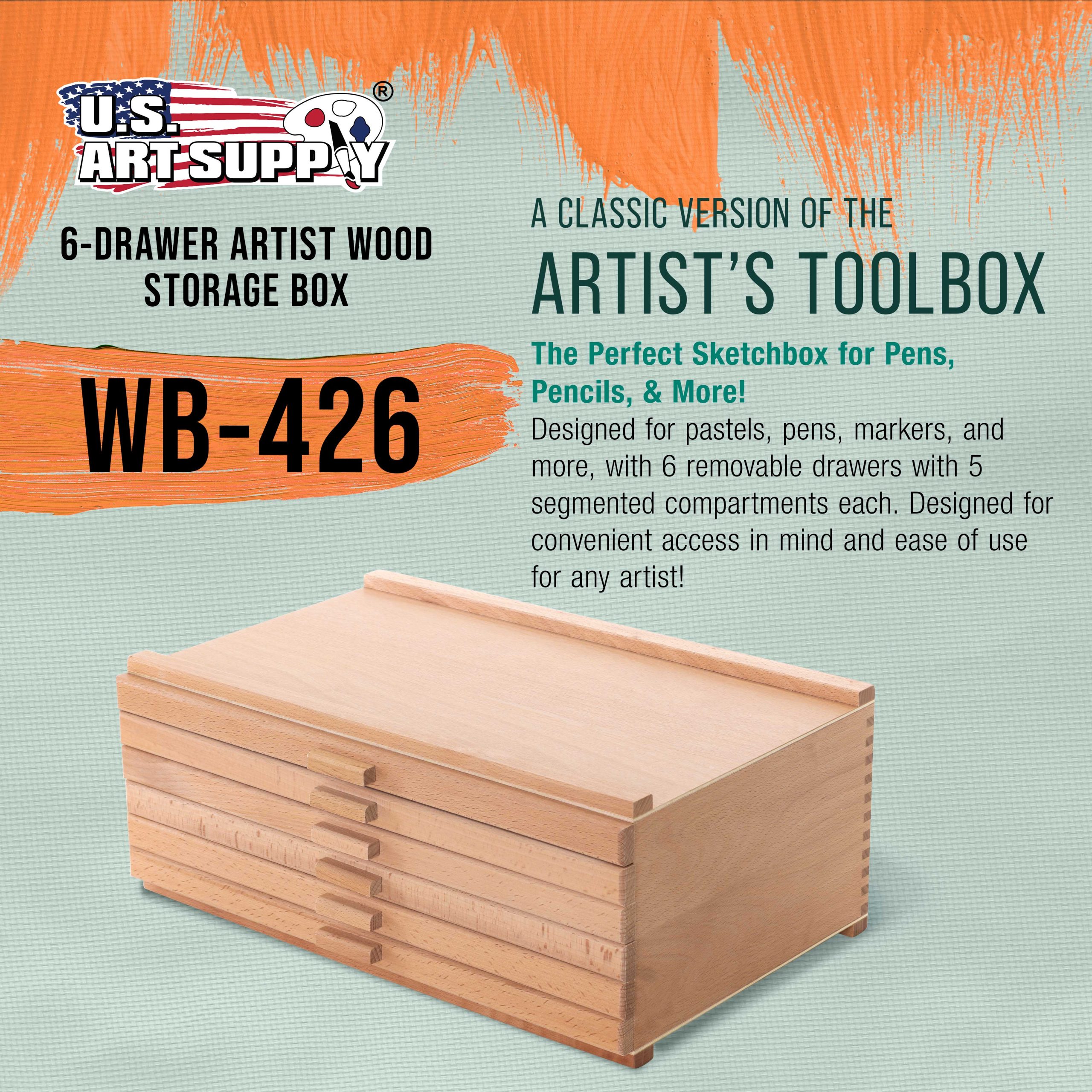 6-Drawer Artist Tool Supply Box with 5 Compartments per Drawer - Hardwood Art Box for Artist Supplies. Brushes. Pencils. Erasers. Tool Storage Organizer Case - Image 2