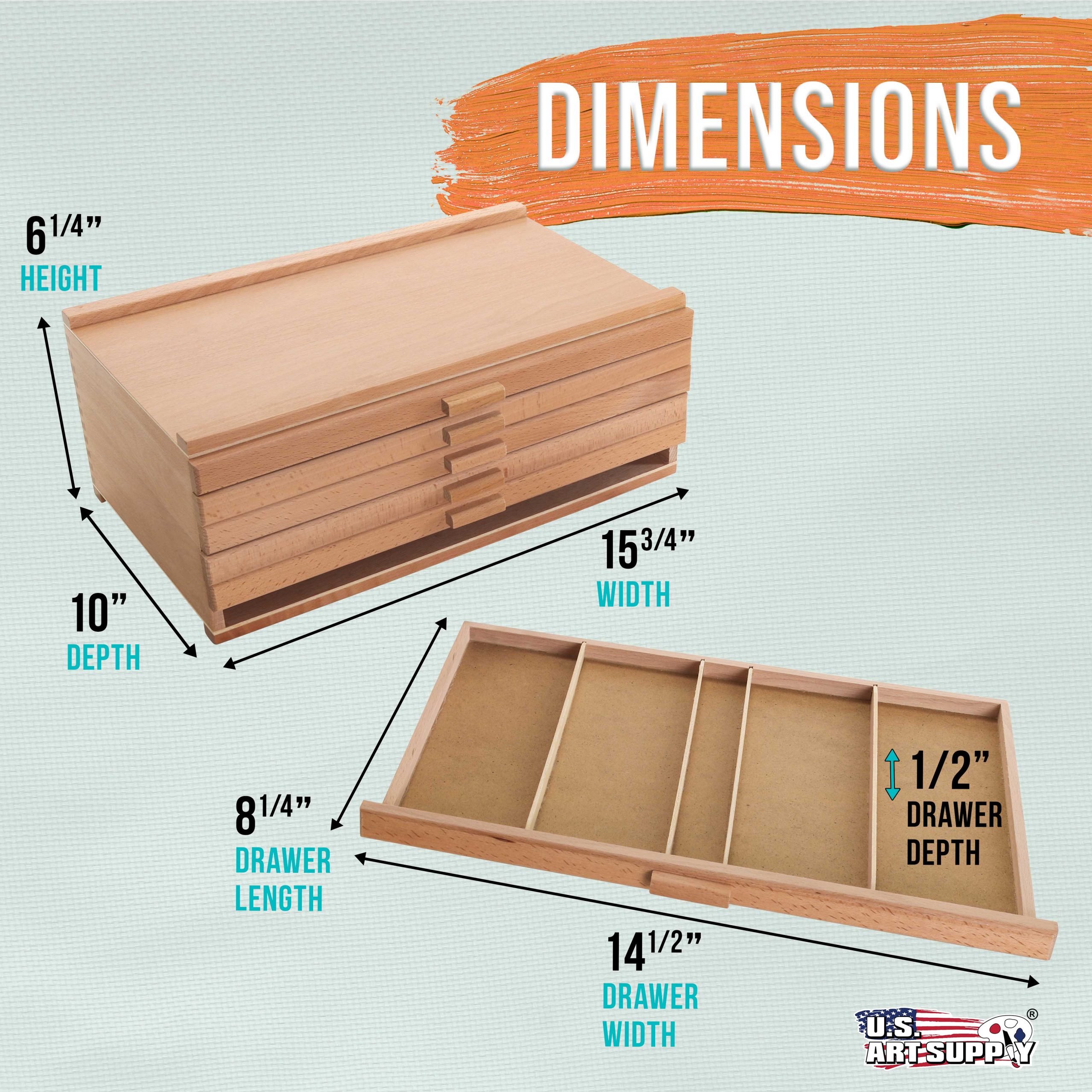 6-Drawer Artist Tool Supply Box with 5 Compartments per Drawer - Hardwood Art Box for Artist Supplies. Brushes. Pencils. Erasers. Tool Storage Organizer Case - Image 3