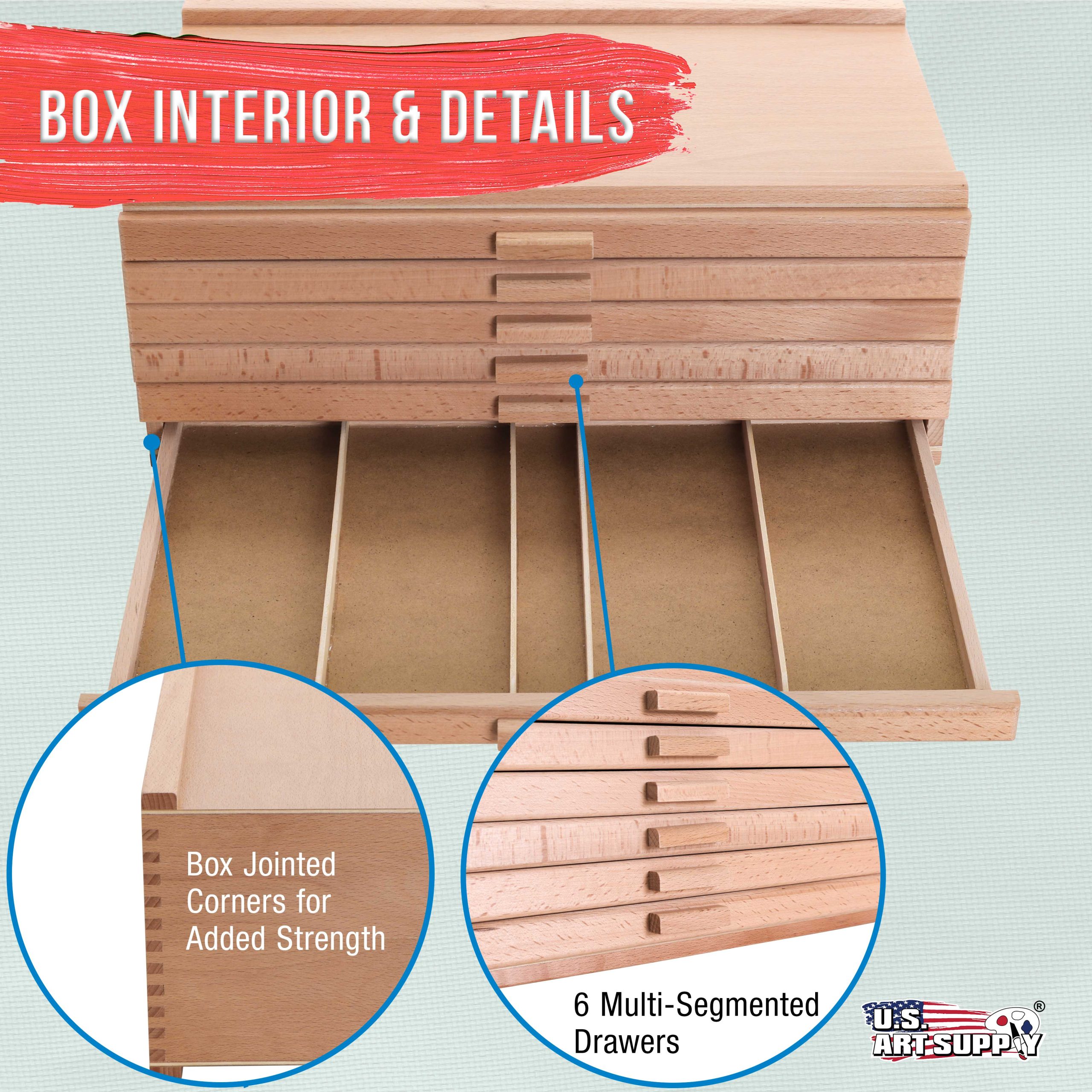 6-Drawer Artist Tool Supply Box with 5 Compartments per Drawer - Hardwood Art Box for Artist Supplies. Brushes. Pencils. Erasers. Tool Storage Organizer Case - Image 4