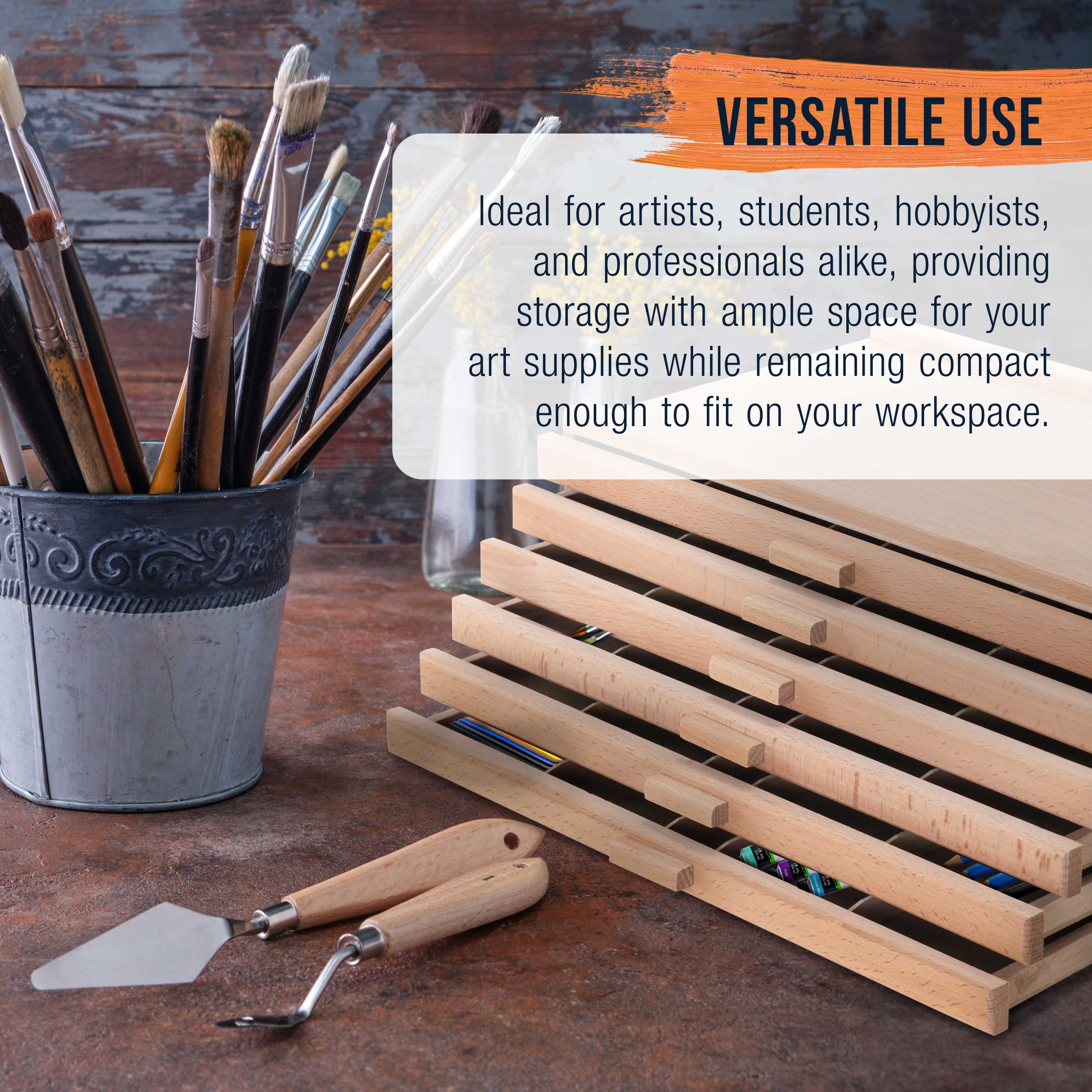 6-Drawer Artist Tool Supply Box with 5 Compartments per Drawer - Hardwood Art Box for Artist Supplies. Brushes. Pencils. Erasers. Tool Storage Organizer Case - Image 5