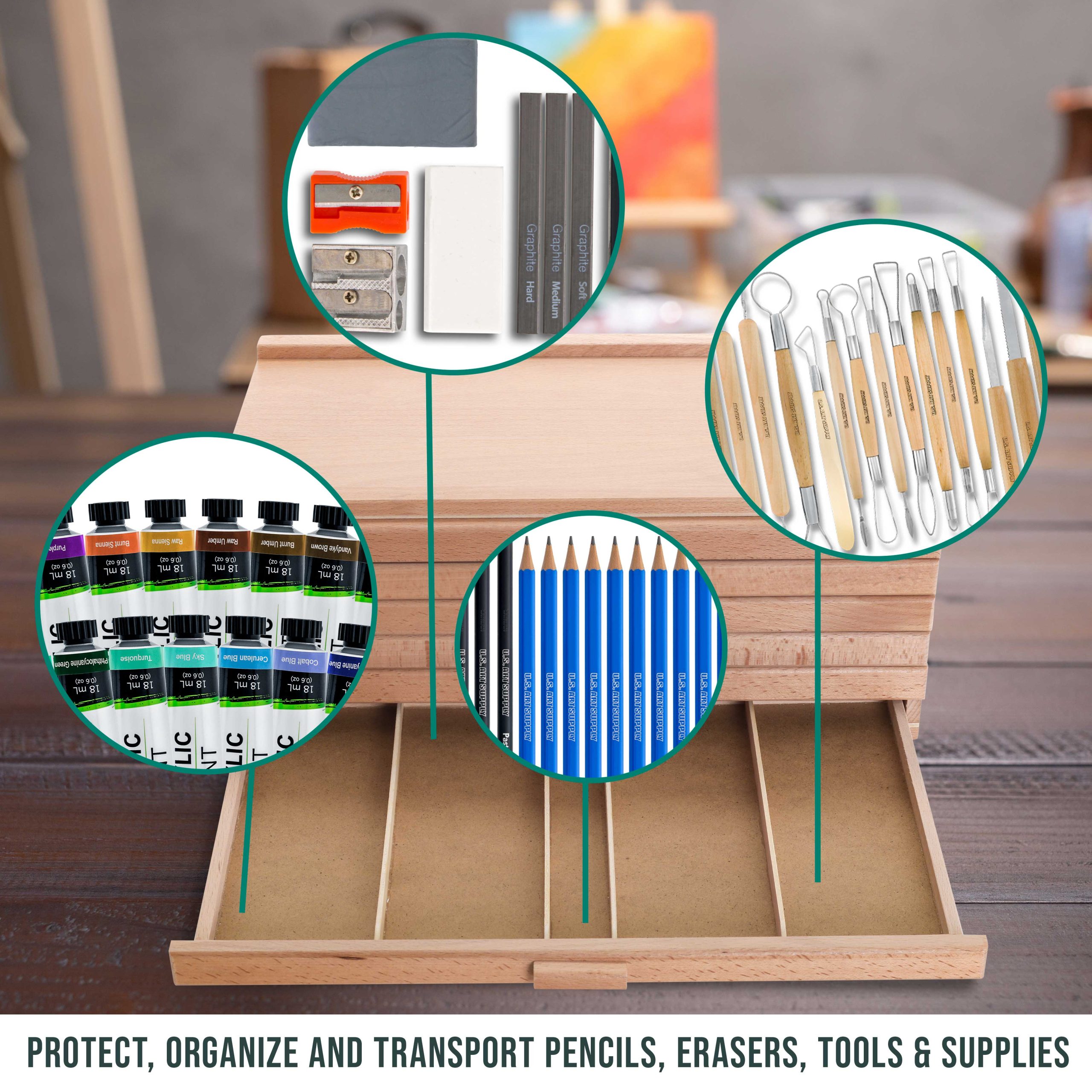 6-Drawer Artist Tool Supply Box with 5 Compartments per Drawer - Hardwood Art Box for Artist Supplies. Brushes. Pencils. Erasers. Tool Storage Organizer Case - Image 6
