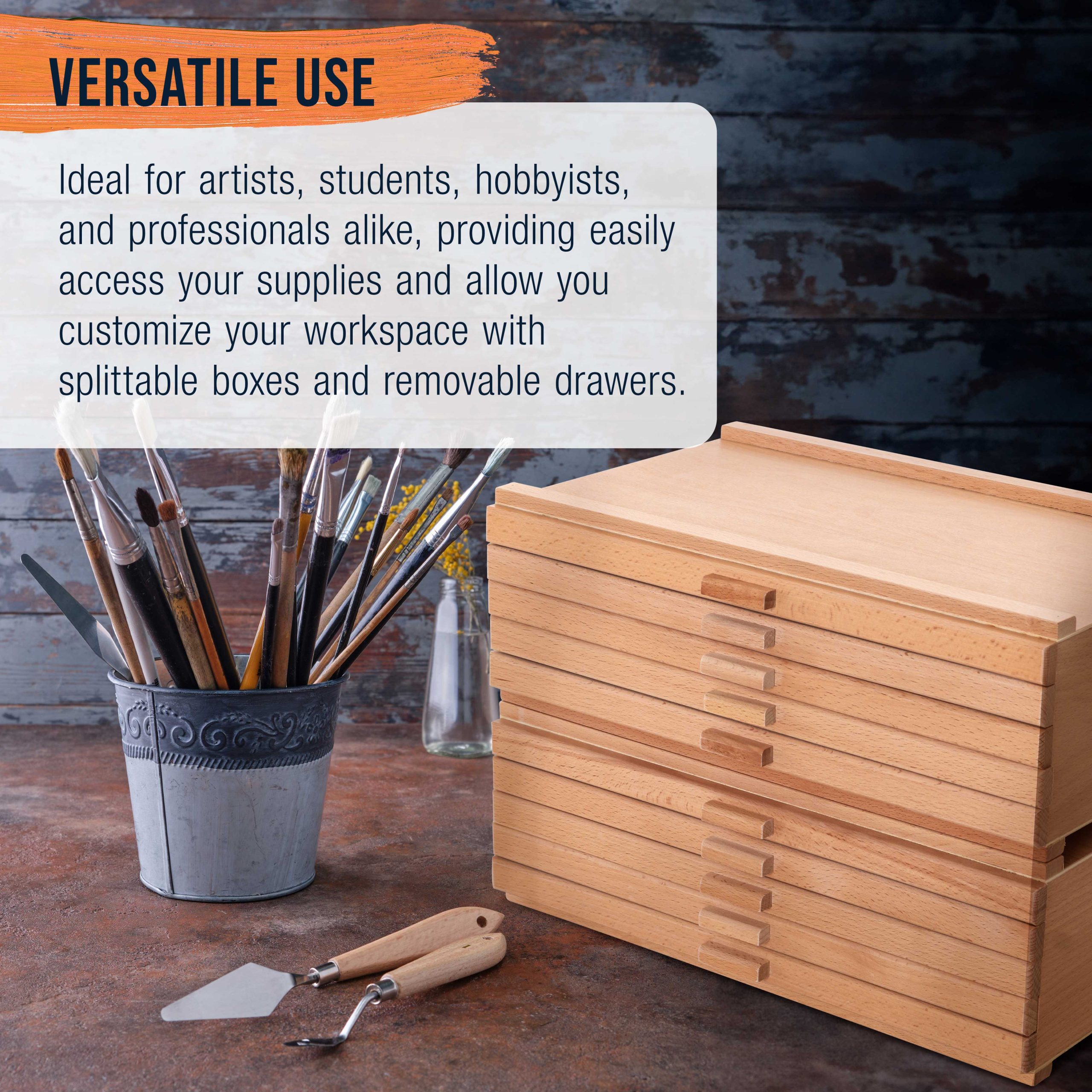10-Drawer Artist Tool Supply Box with 5 Compartments per Drawer - Hardwood Art Box for Artist Supplies. Brushes. Pencils. Erasers. Tool Storage Organizer Case - Image 5