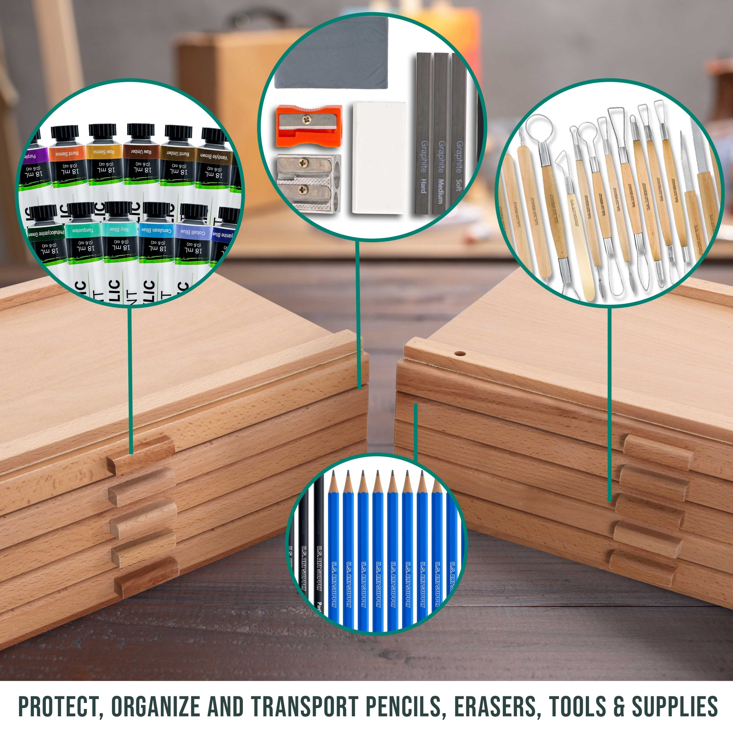 10-Drawer Artist Tool Supply Box with 5 Compartments per Drawer - Hardwood Art Box for Artist Supplies. Brushes. Pencils. Erasers. Tool Storage Organizer Case - Image 6
