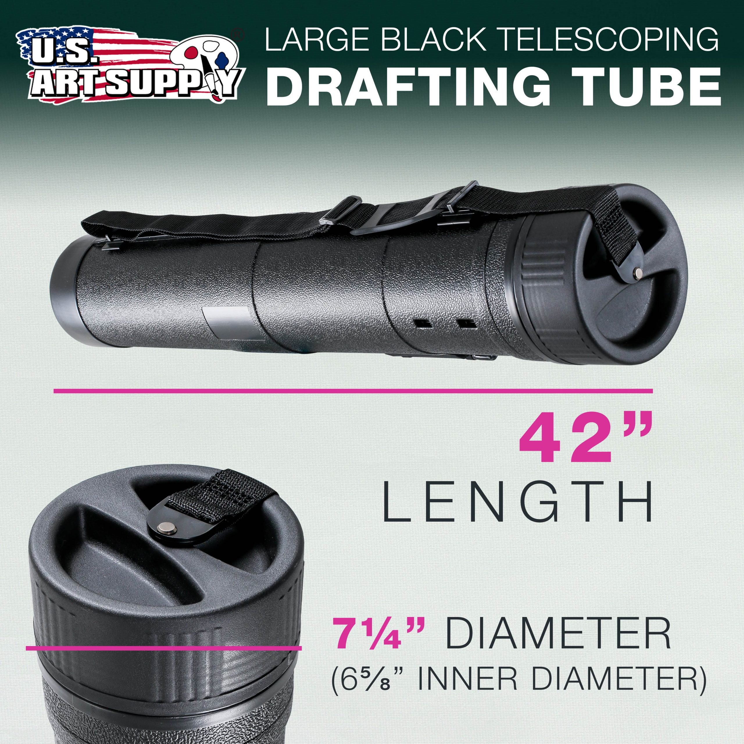 Extra-Large Telescoping Drafting Tube - 7-1/4 Outside/6-5/8 Inside Diameter. Expands 42 to 62. Durable Protection with Shoulder Strap - Ideal for Posters. Blueprints. Art & More - Image 2