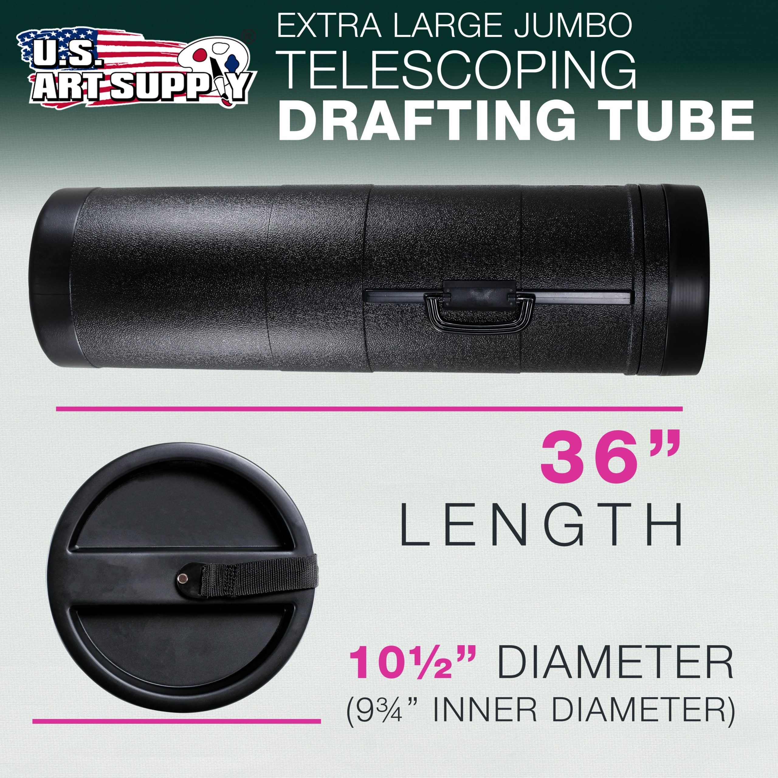 Jumbo Poster Tube - Telescoping Adjustable 36 to 62-1/2 - Durable 10-1/2 Diameter Storage Tube - Art Poster Carrier Holder & Blueprint Storage Drafting Tube Travel & Protection - Image 2