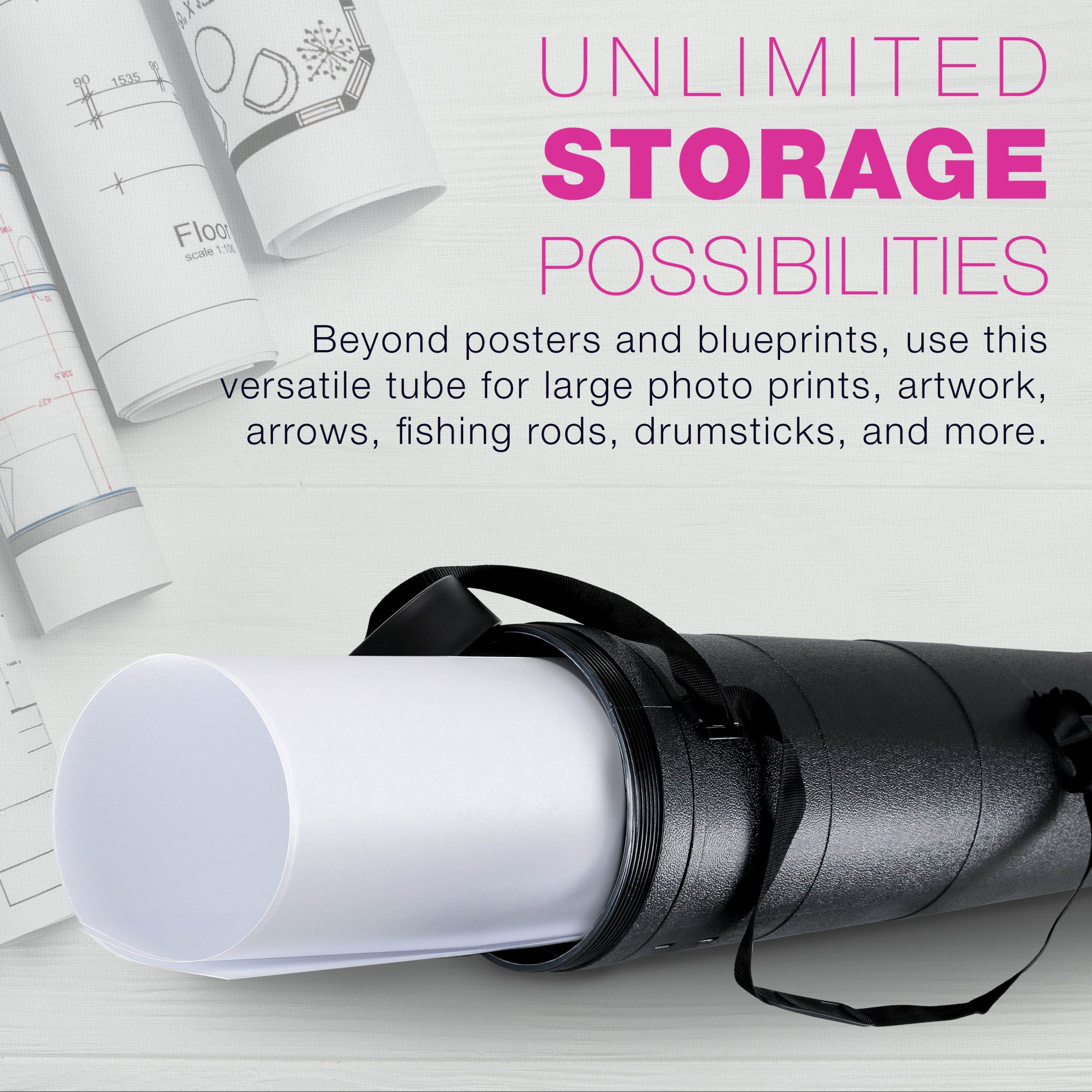 Jumbo Poster Tube - Telescoping Adjustable 36 to 62-1/2 - Durable 10-1/2 Diameter Storage Tube - Art Poster Carrier Holder & Blueprint Storage Drafting Tube Travel & Protection - Image 5