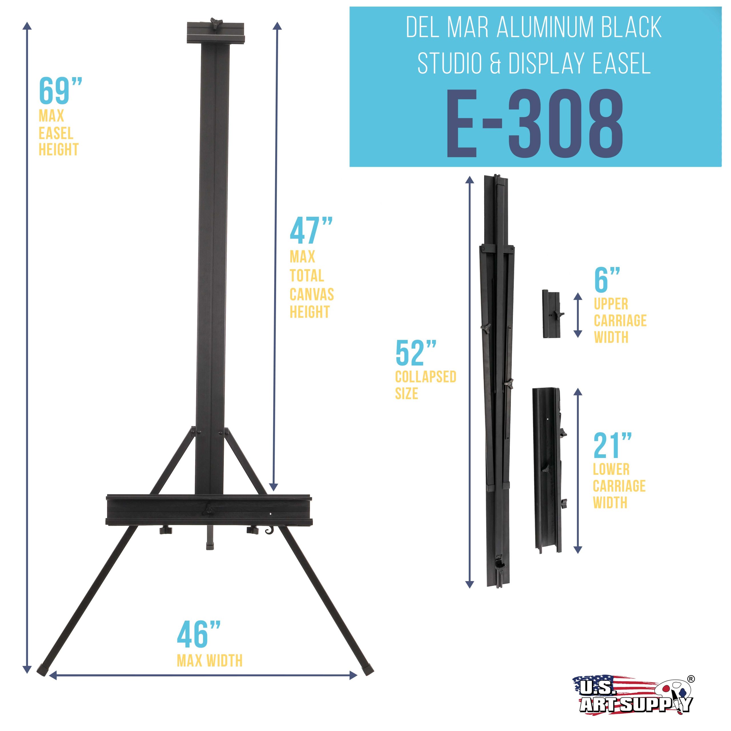 69 High Aluminum Single Mast Artists Studio Easel Stand for Sign and Floor Display - Heavy Duty Adjustable Extra Large Canvas Height Up To 47 - Palette Holder. Brush Rest. Painting - Image 2