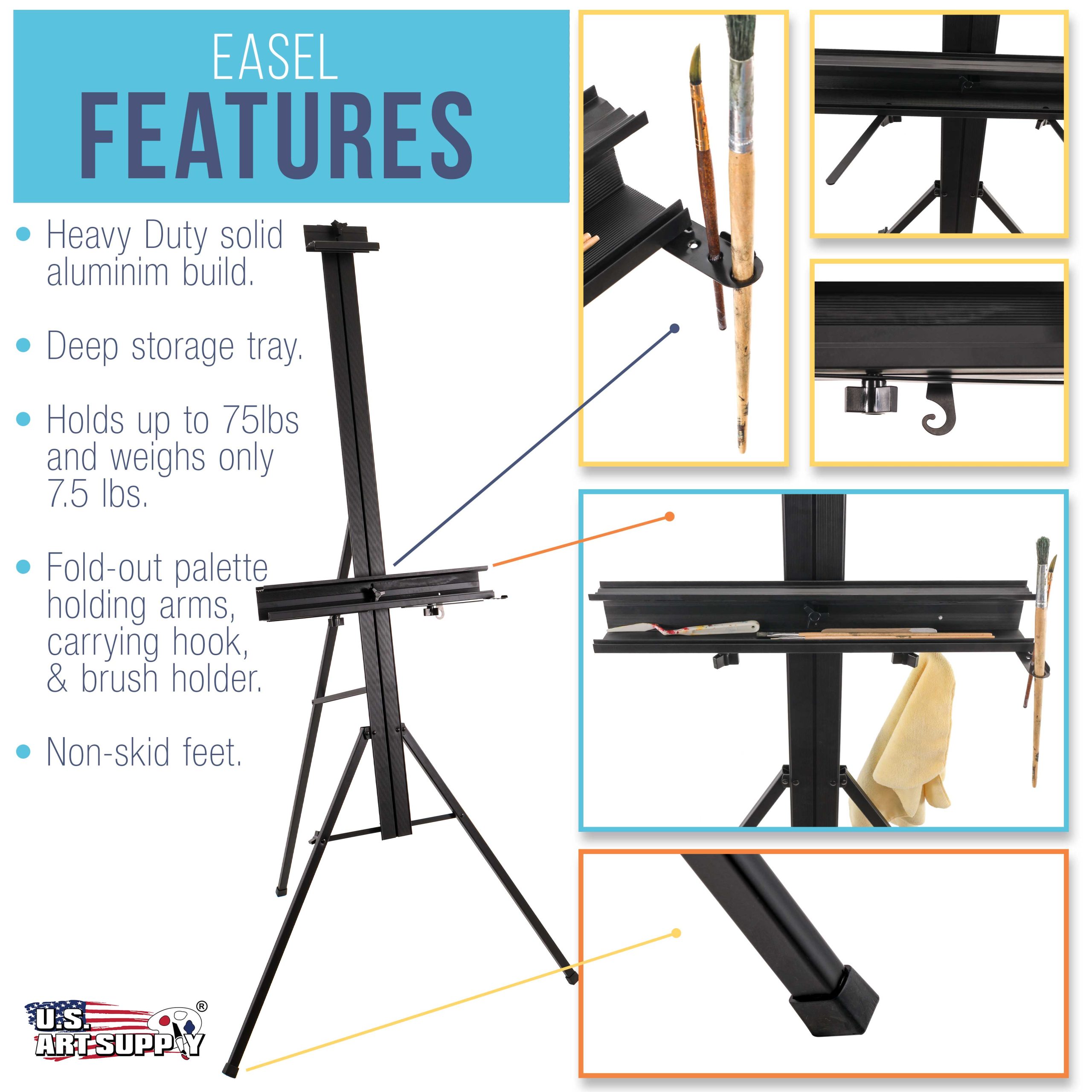 69 High Aluminum Single Mast Artists Studio Easel Stand for Sign and Floor Display - Heavy Duty Adjustable Extra Large Canvas Height Up To 47 - Palette Holder. Brush Rest. Painting - Image 3