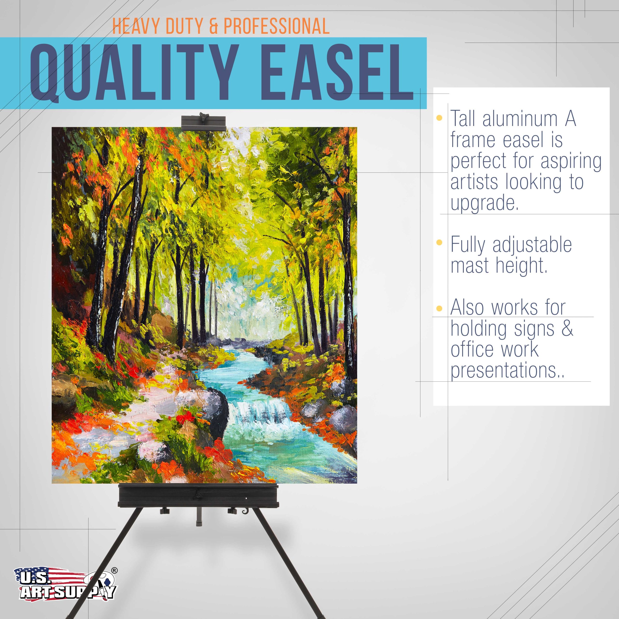 69 High Aluminum Single Mast Artists Studio Easel Stand for Sign and Floor Display - Heavy Duty Adjustable Extra Large Canvas Height Up To 47 - Palette Holder. Brush Rest. Painting - Image 4