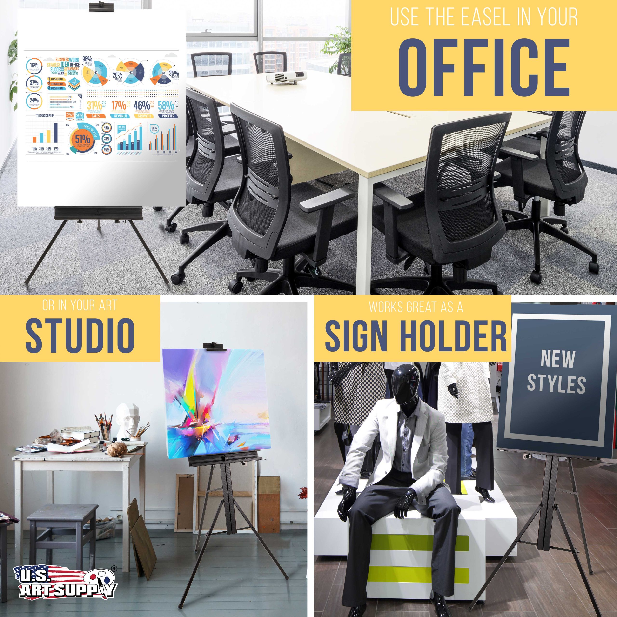 69 High Aluminum Single Mast Artists Studio Easel Stand for Sign and Floor Display - Heavy Duty Adjustable Extra Large Canvas Height Up To 47 - Palette Holder. Brush Rest. Painting - Image 5