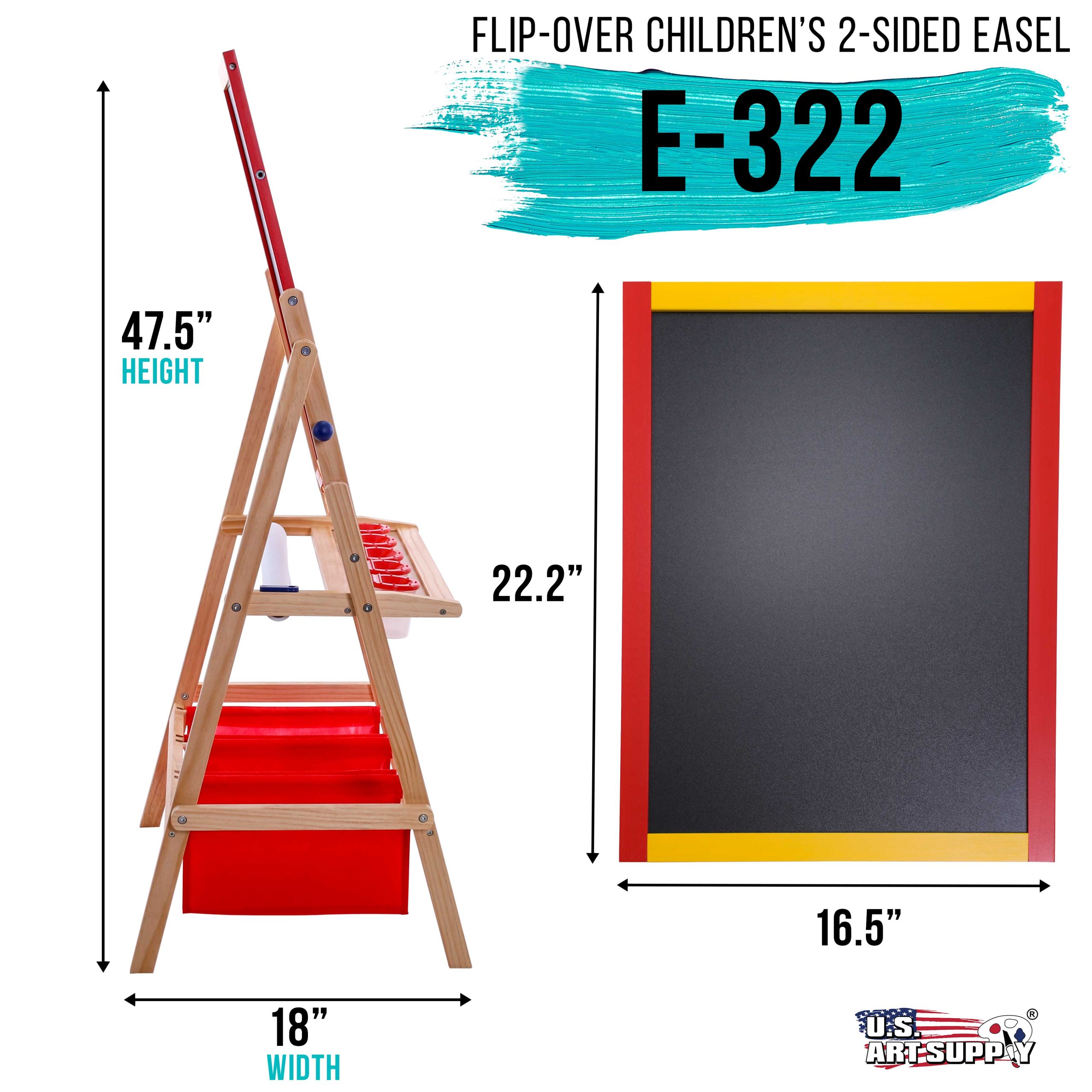 Flip-Over Children's Double-Sided Paint & Drawing Art Easel Board with Chalkboard. Dry Erase Board. Paper Roll. 3 Storage Bins. 5 No-Spill Cups. Chalk - Image 2