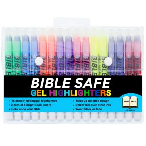 U.S. Office Supply Bible Safe Highlighter Set of 16. 2 Sets of 8 Bright Flouresent Colors. Dry Bible Highlighters No Bleed. Fade or Smear. Safe Gel Markers. Accessories. Study Guide