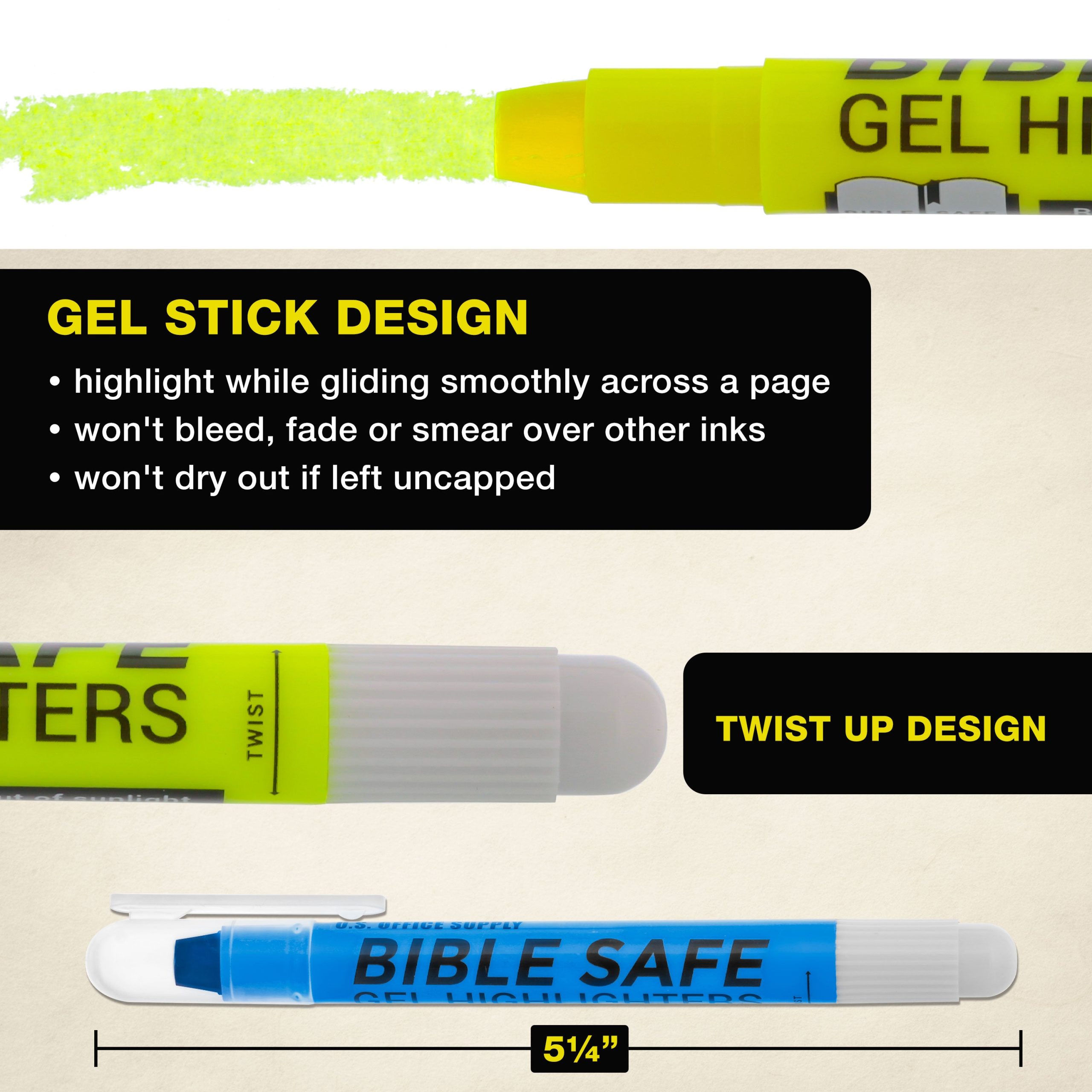 U.S. Office Supply Bible Safe Highlighter Set of 16. 2 Sets of 8 Bright Flouresent Colors. Dry Bible Highlighters No Bleed. Fade or Smear. Safe Gel Markers. Accessories. Study Guide - Image 3