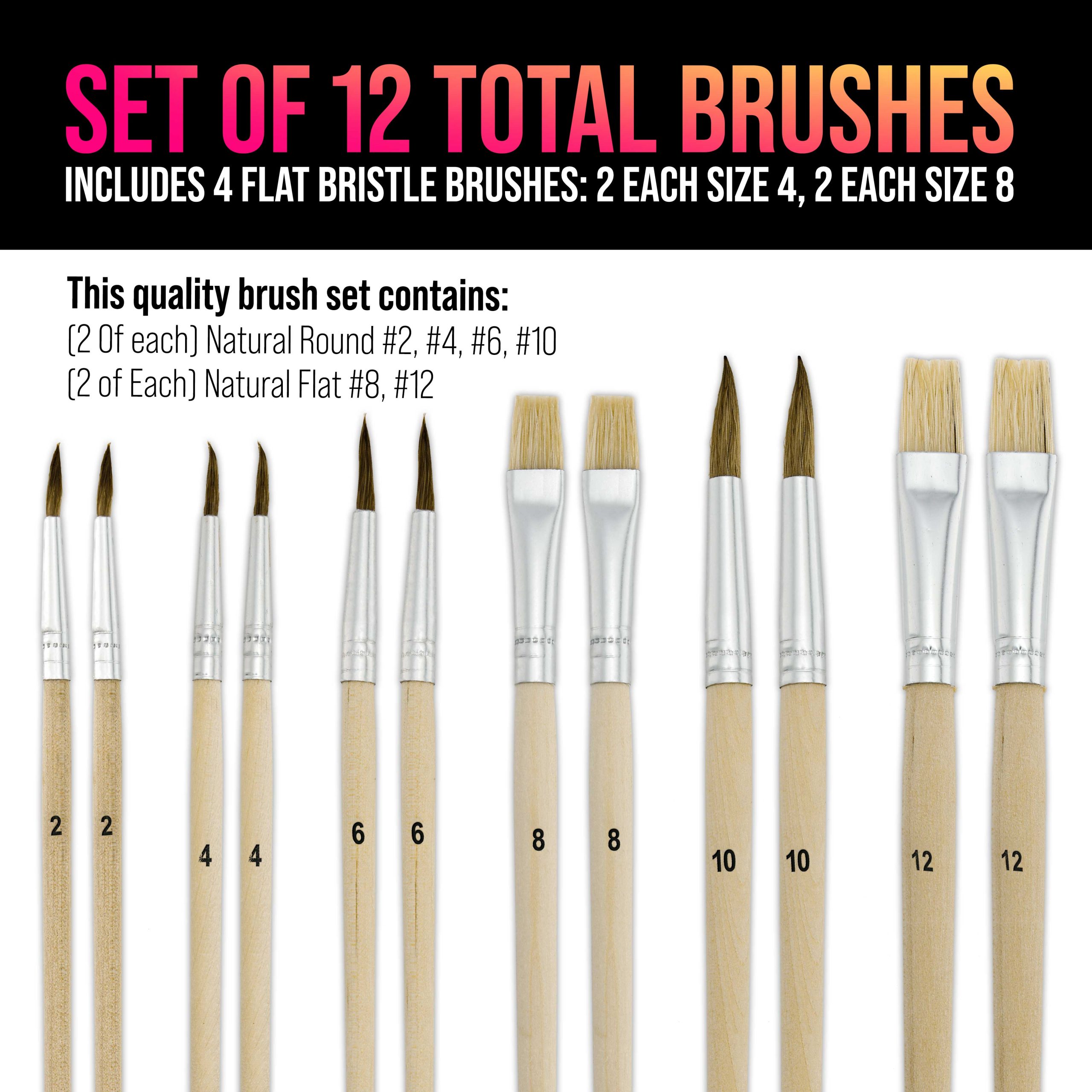 12-Piece Artist Paint Brush Set with 9 x 12 Wood Painting Palette - 12 Premium Round & Flat Bristle Paintbrushes - Fun Kids. Adults - Image 5