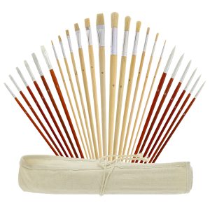 24 Piece Oil & Acrylic Paint Long Handle Artist Paint Brush Set with Canvas Carrying Case