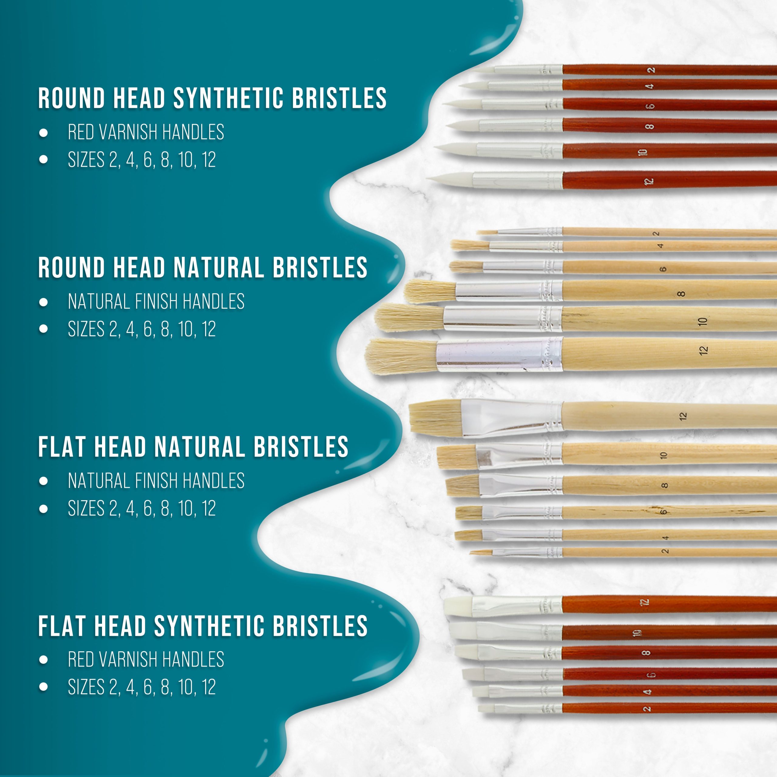 24 Piece Oil & Acrylic Paint Long Handle Artist Paint Brush Set with Canvas Carrying Case - Image 4