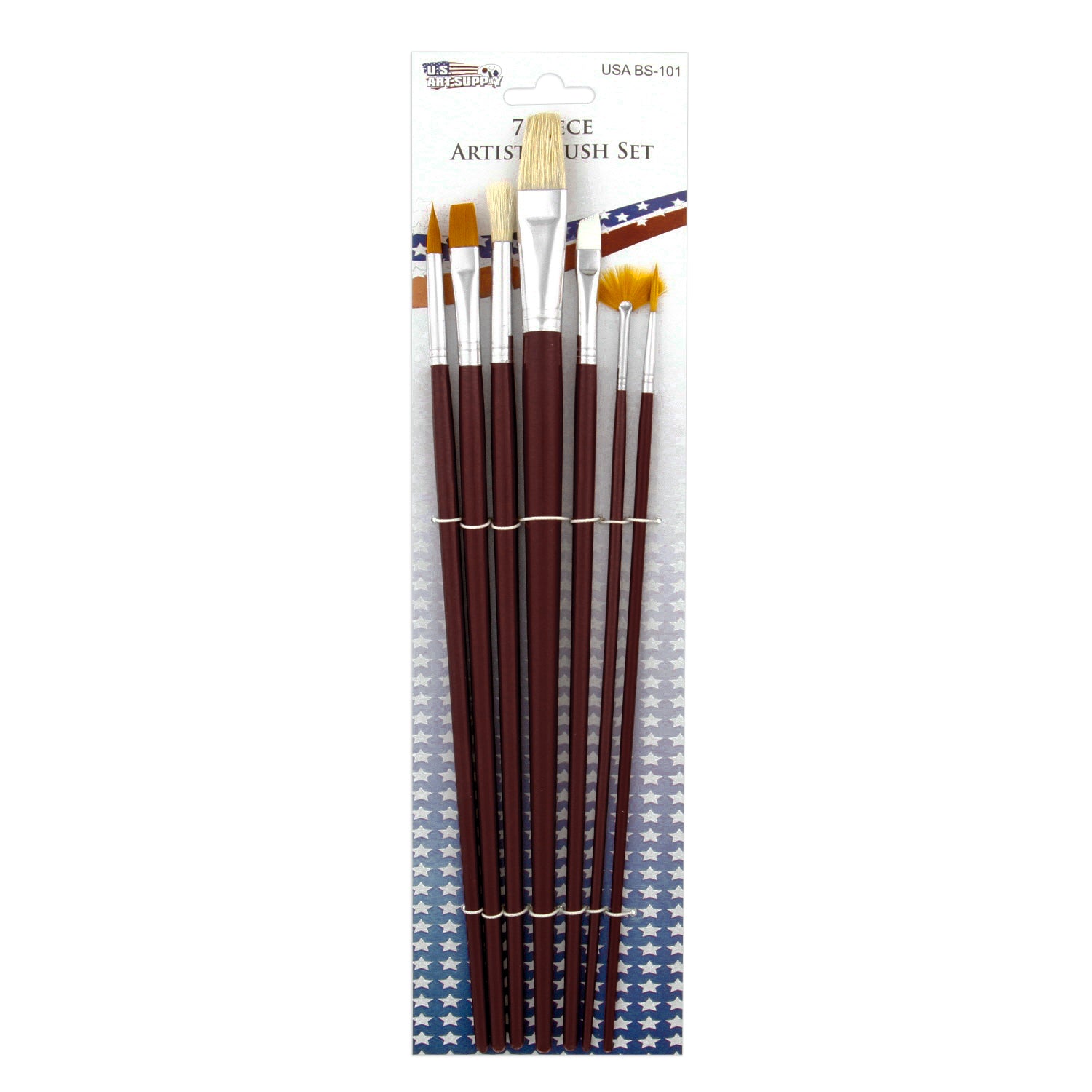 7-Piece Long Handle Nylon Hair & Bristle Artist Paint Brush Variety Set - Image 2
