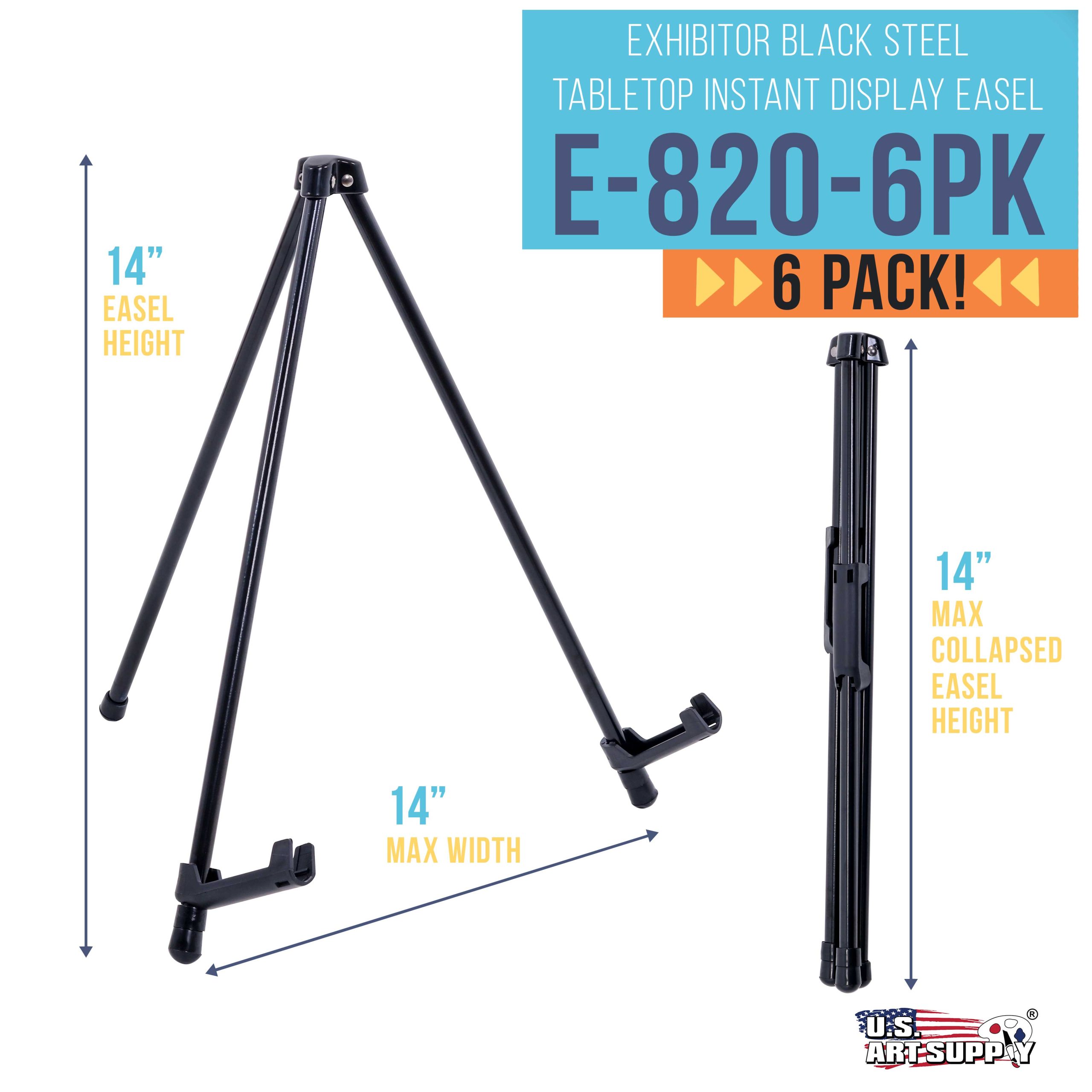 13.5 Black Metal Tabletop Easel Stand (6 Pack) - Foldable Tripod Table Top Easel Stand for Sign. Art. Poster Board. Canvas & Photos - Display Table Easels with Non-Skid Feet - Image 2
