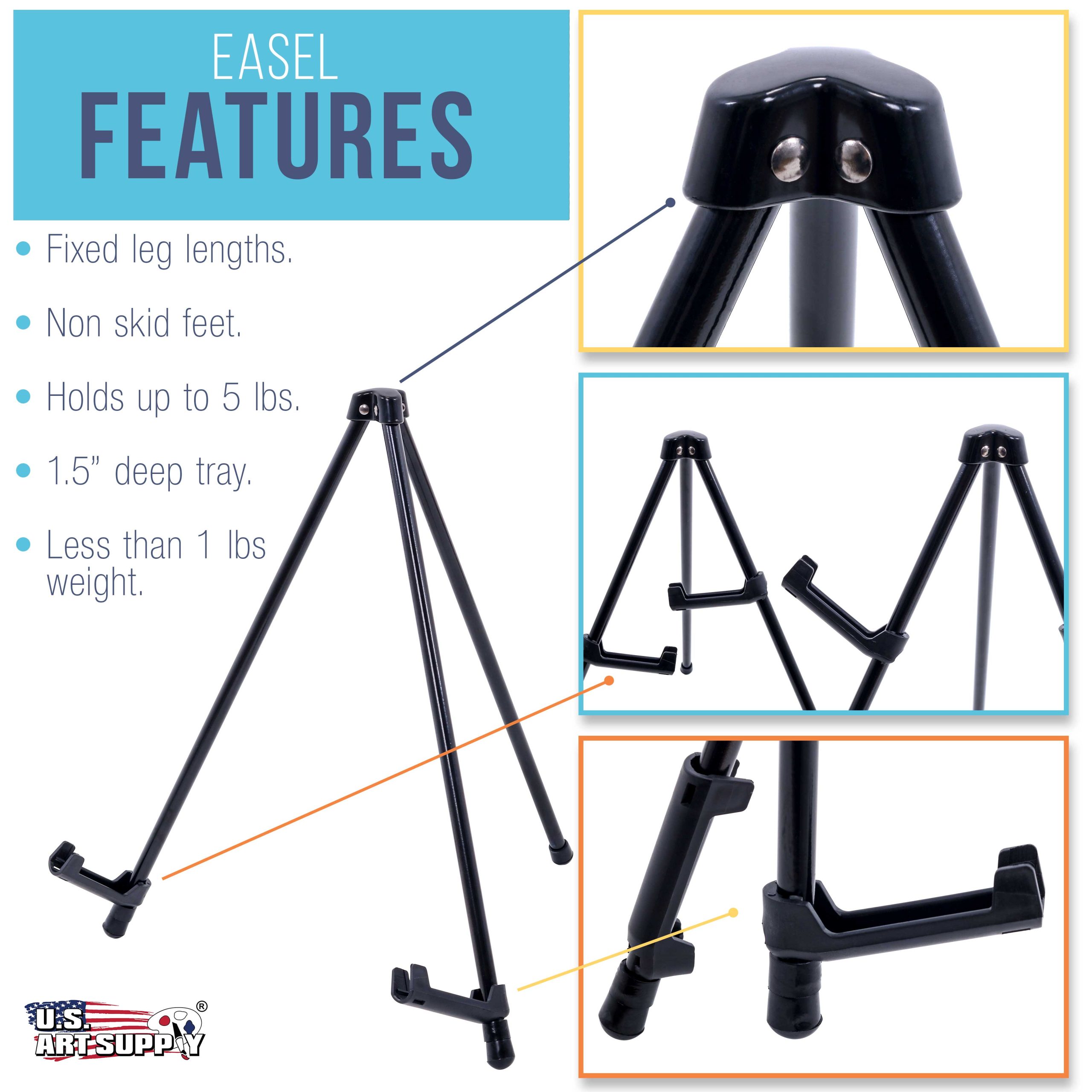 13.5 Black Metal Tabletop Easel Stand (6 Pack) - Foldable Tripod Table Top Easel Stand for Sign. Art. Poster Board. Canvas & Photos - Display Table Easels with Non-Skid Feet - Image 3