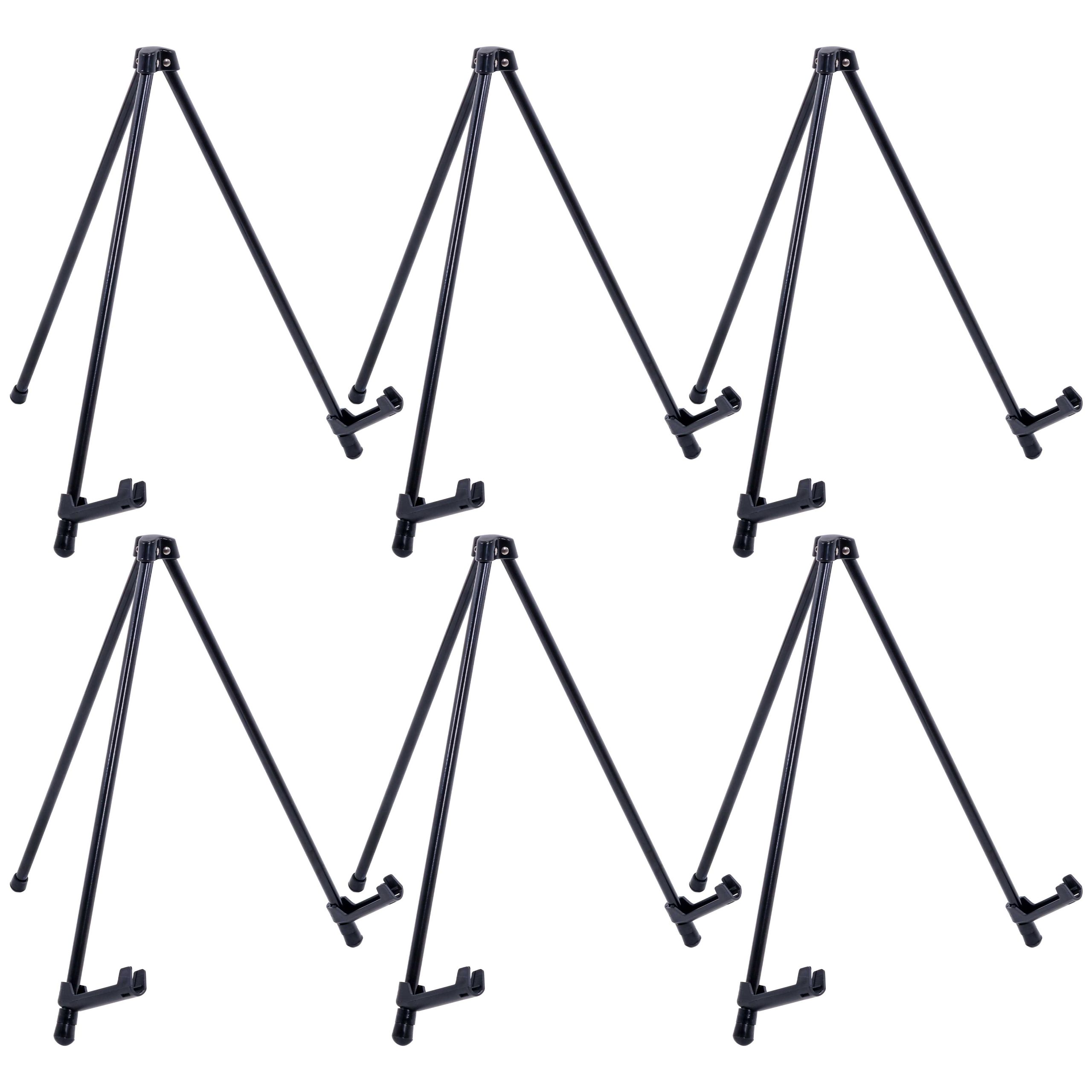 13.5 Black Metal Tabletop Easel Stand (6 Pack) - Foldable Tripod Table Top Easel Stand for Sign. Art. Poster Board. Canvas & Photos - Display Table Easels with Non-Skid Feet