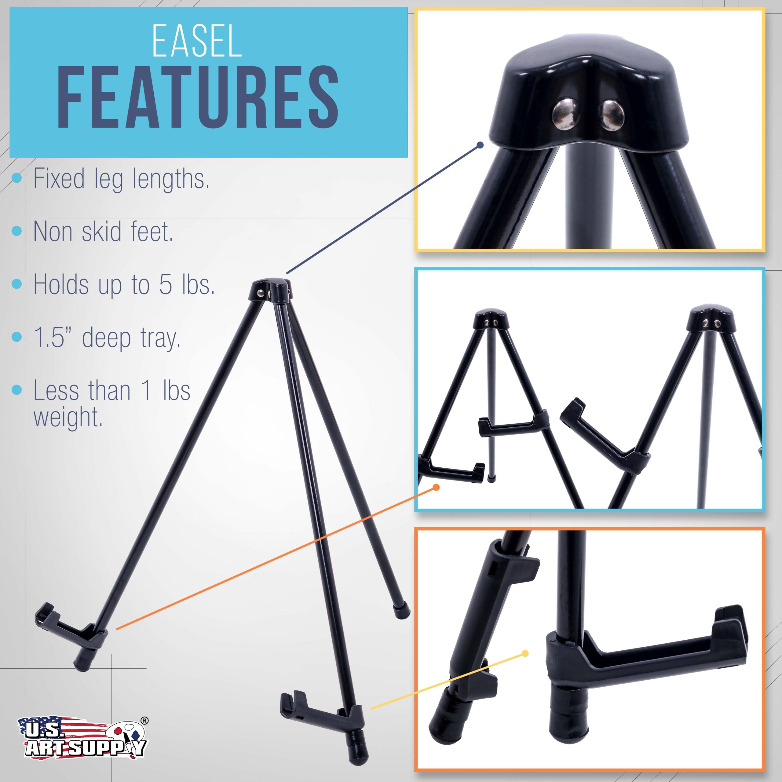 13.5 Black Metal Tabletop Easel Stand - Foldable Tripod Table Top Easel Stand for Sign. Art. Poster Board. Canvas & Photos - Display Table Easels with Non-Skid Feet - Image 3