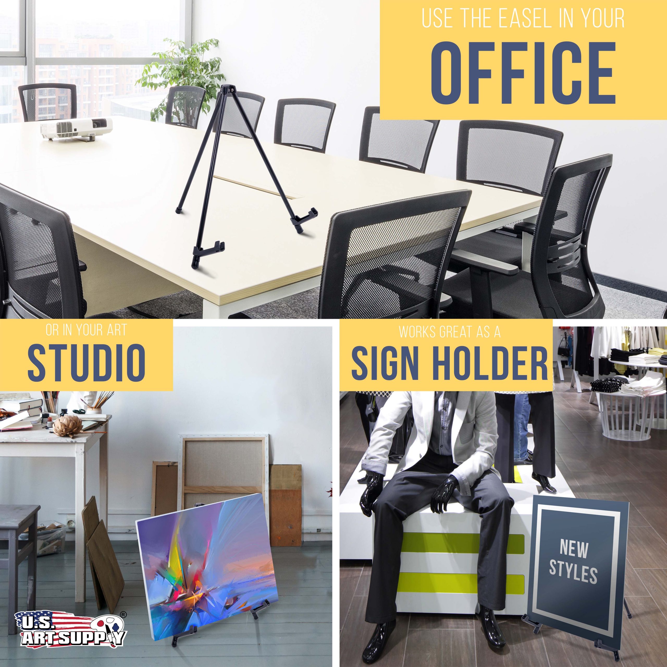 13.5 Black Metal Tabletop Easel Stand - Foldable Tripod Table Top Easel Stand for Sign. Art. Poster Board. Canvas & Photos - Display Table Easels with Non-Skid Feet - Image 6