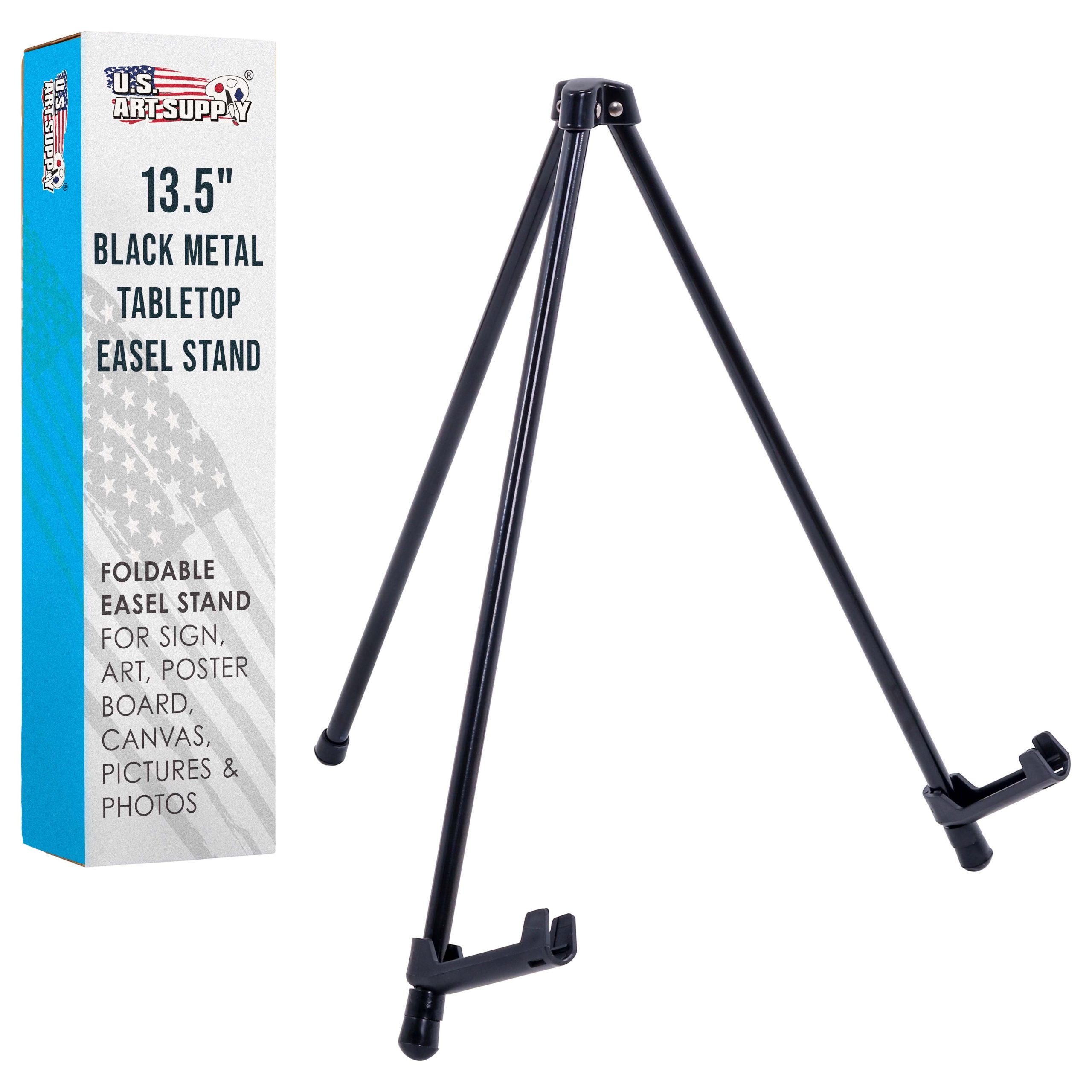 13.5 Black Metal Tabletop Easel Stand - Foldable Tripod Table Top Easel Stand for Sign. Art. Poster Board. Canvas & Photos - Display Table Easels with Non-Skid Feet