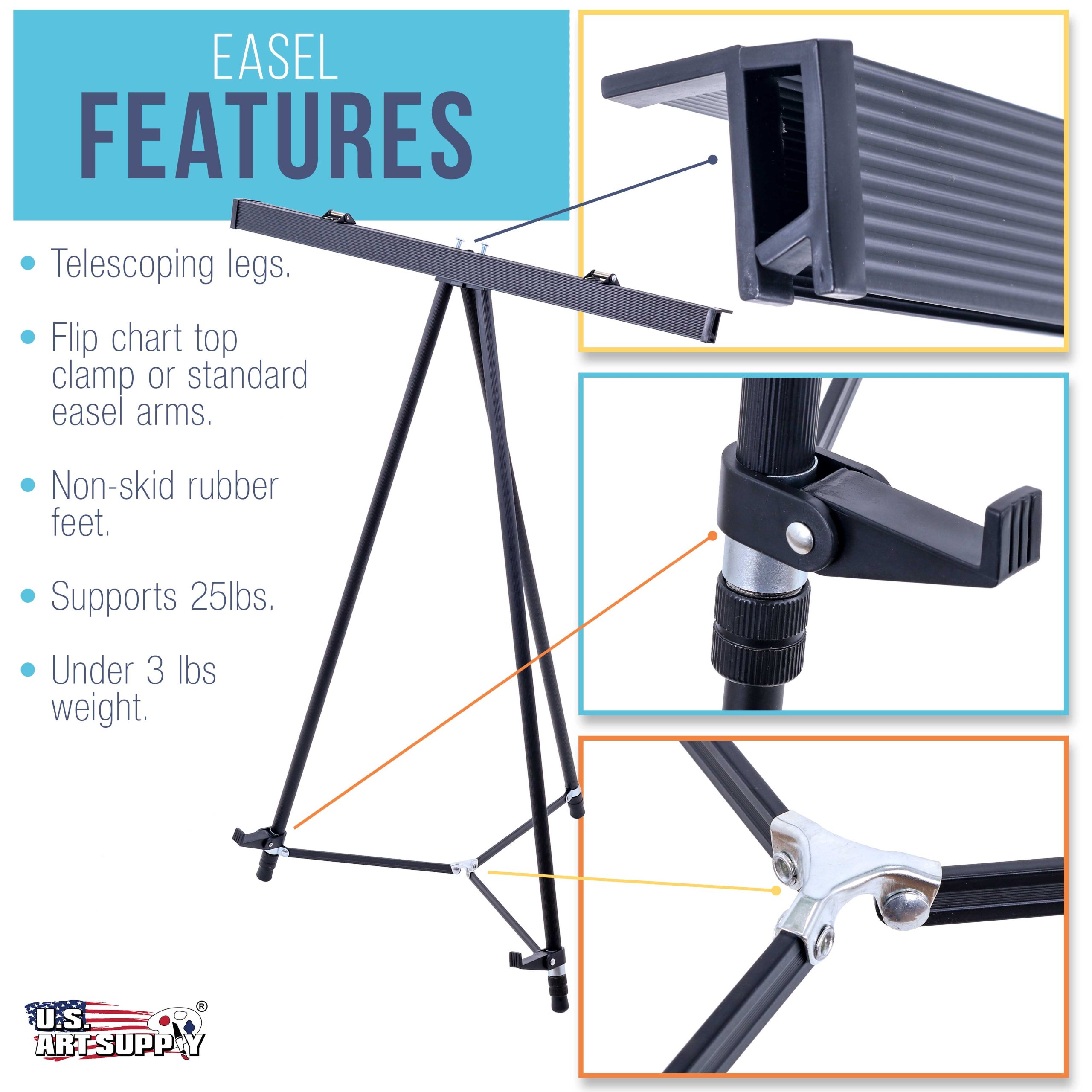 66 High Boardroom Black Aluminum Flip Chart Easel & Presentation Stand (10 Pack) - Adjustable Floor/Tabletop. Portable Tripod. Holds 25 lbs.. for Chart Paper. Poster Boards. & Pads - Image 3