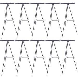 66 High Boardroom Black Aluminum Flip Chart Easel & Presentation Stand (10 Pack) - Adjustable Floor/Tabletop. Portable Tripod. Holds 25 lbs.. for Chart Paper. Poster Boards. & Pads
