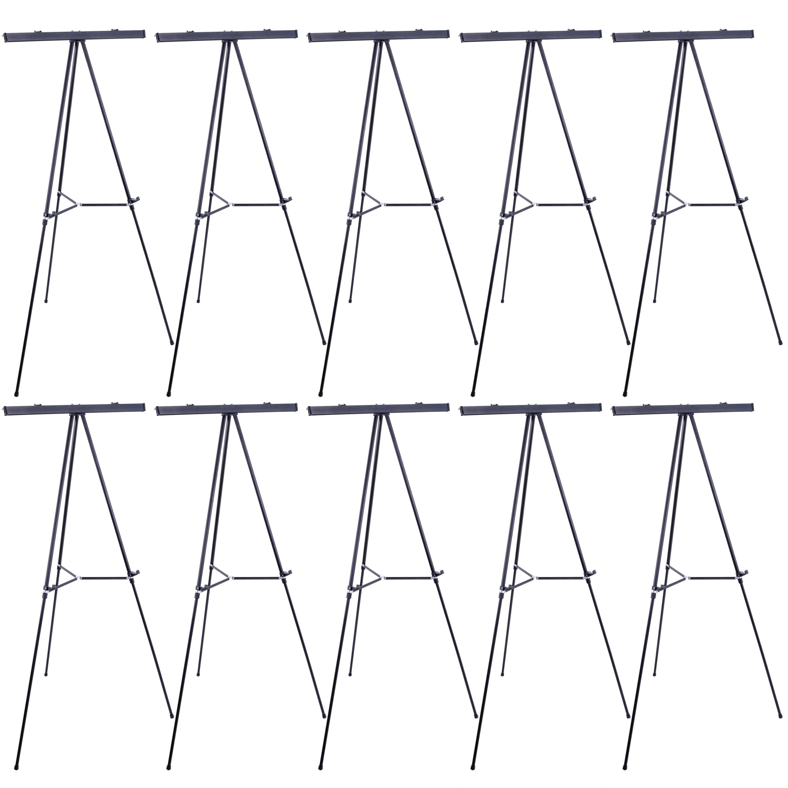 66 High Boardroom Black Aluminum Flip Chart Easel & Presentation Stand (10 Pack) - Adjustable Floor/Tabletop. Portable Tripod. Holds 25 lbs.. for Chart Paper. Poster Boards. & Pads