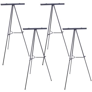 66 High Boardroom Black Aluminum Flip Chart Easel & Presentation Stand (4 Pack) - Adjustable Floor/Tabletop. Portable Tripod. Holds 25 lbs.. for Chart Paper. Poster Boards. & Pads