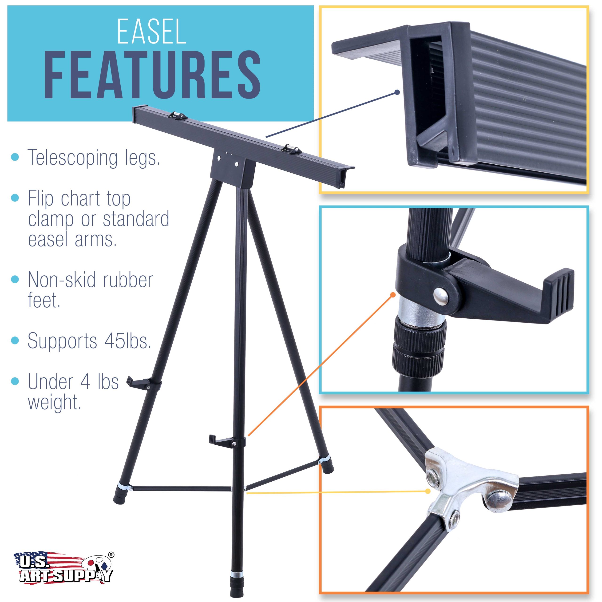 70 High Boardroom XL Black Aluminum Flip Chart Easel & Presentation Stand (6 Pack) - Adjustable Floor/Tabletop. Portable Tripod. Holds 45 lbs. for Chart Paper. Poster Boards. & Pads - Image 3