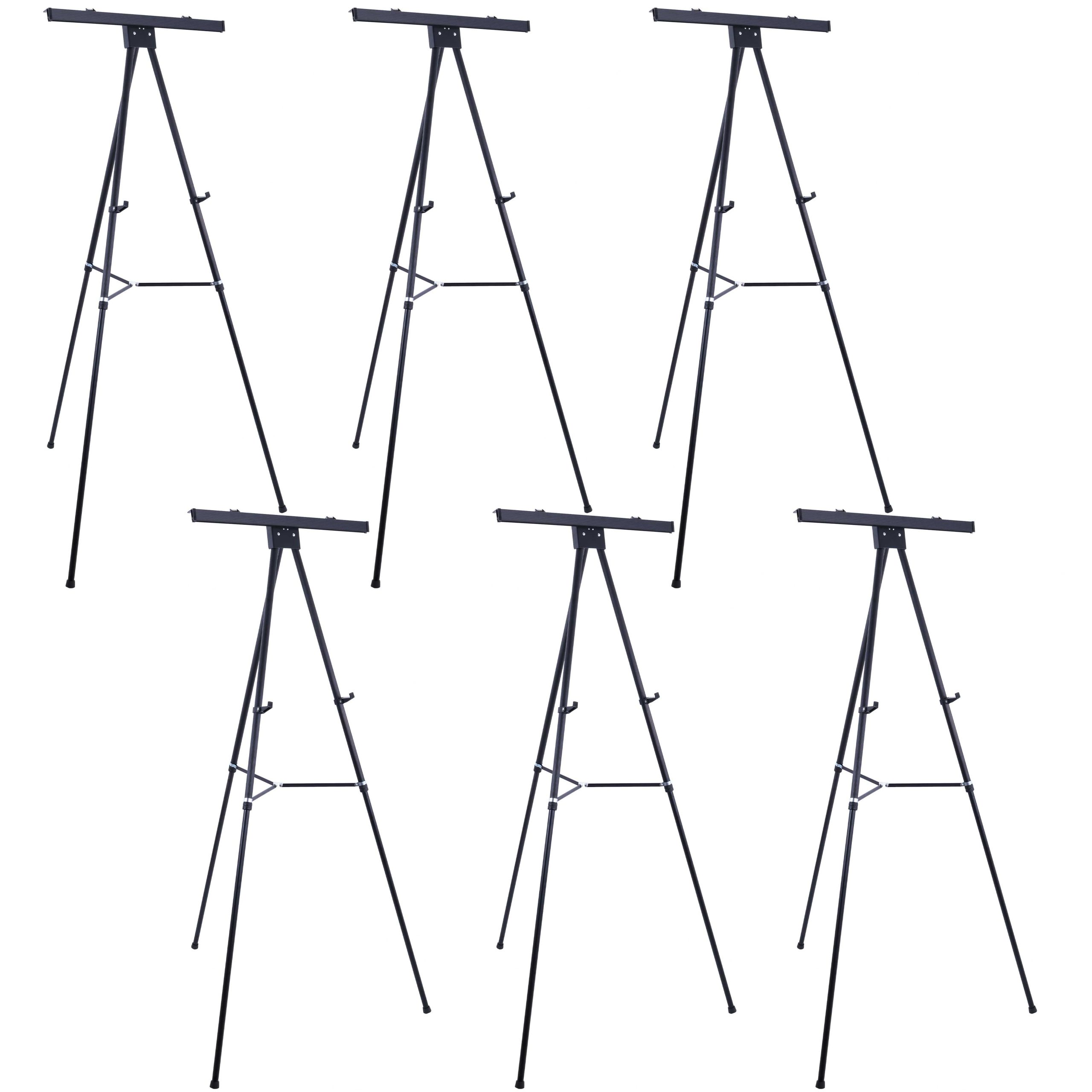 70 High Boardroom XL Black Aluminum Flip Chart Easel & Presentation Stand (6 Pack) - Adjustable Floor/Tabletop. Portable Tripod. Holds 45 lbs. for Chart Paper. Poster Boards. & Pads