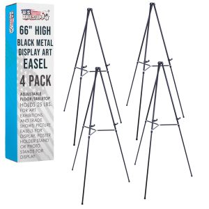 66 High Black Metal Display Easel (4 Pack) - Large Adjustable Height Portable Easel Stand. Sign Display. Holds 25 lbs - Floor & Tabletop Easels. Painting Stand