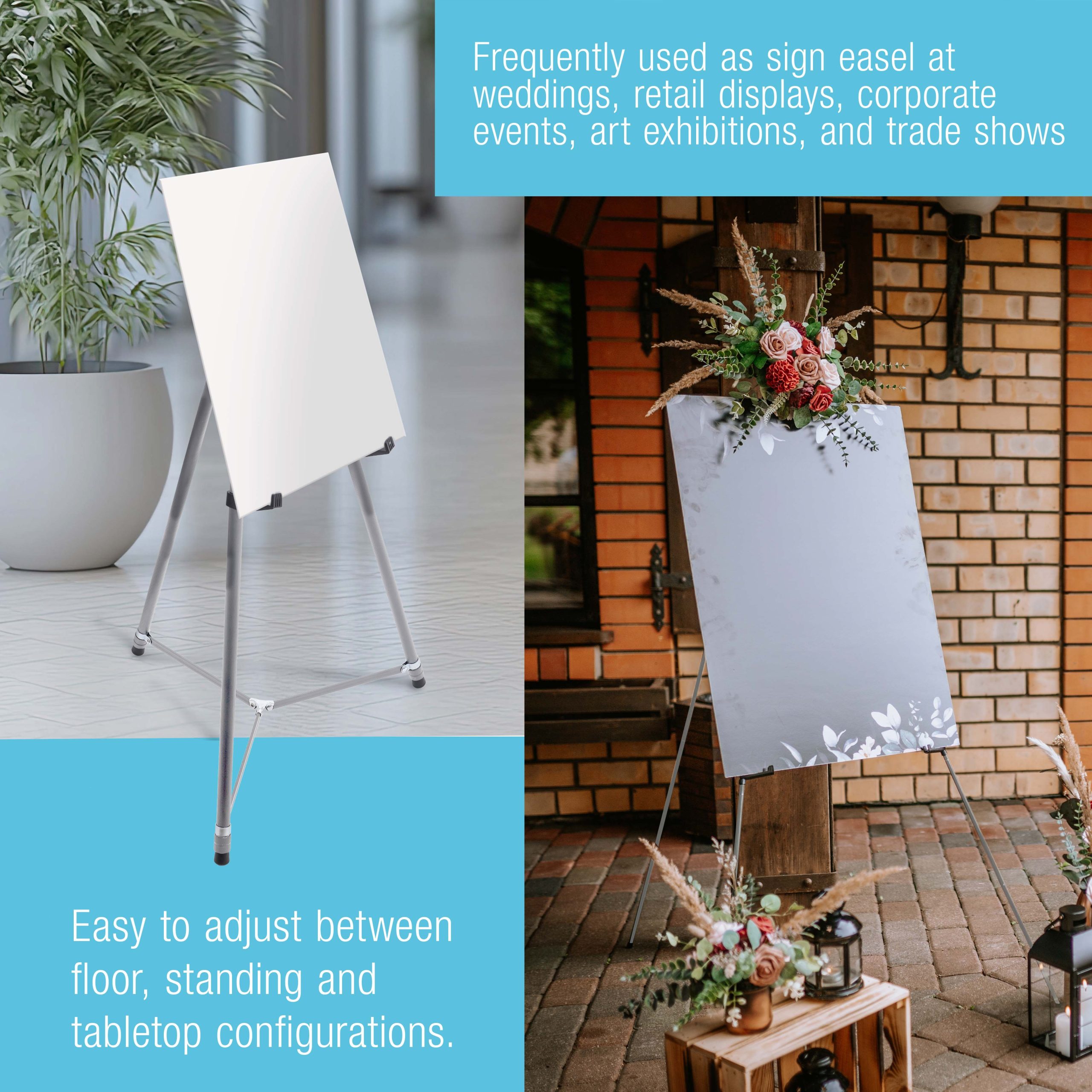 66 High Gallery Silver Metal Display Easel (4 Pack) - Large Adjustable Height Portable Easel Stand. Sign Display. Holds 25 lbs - Floor & Tabletop Easels. Painting Stand - Image 5