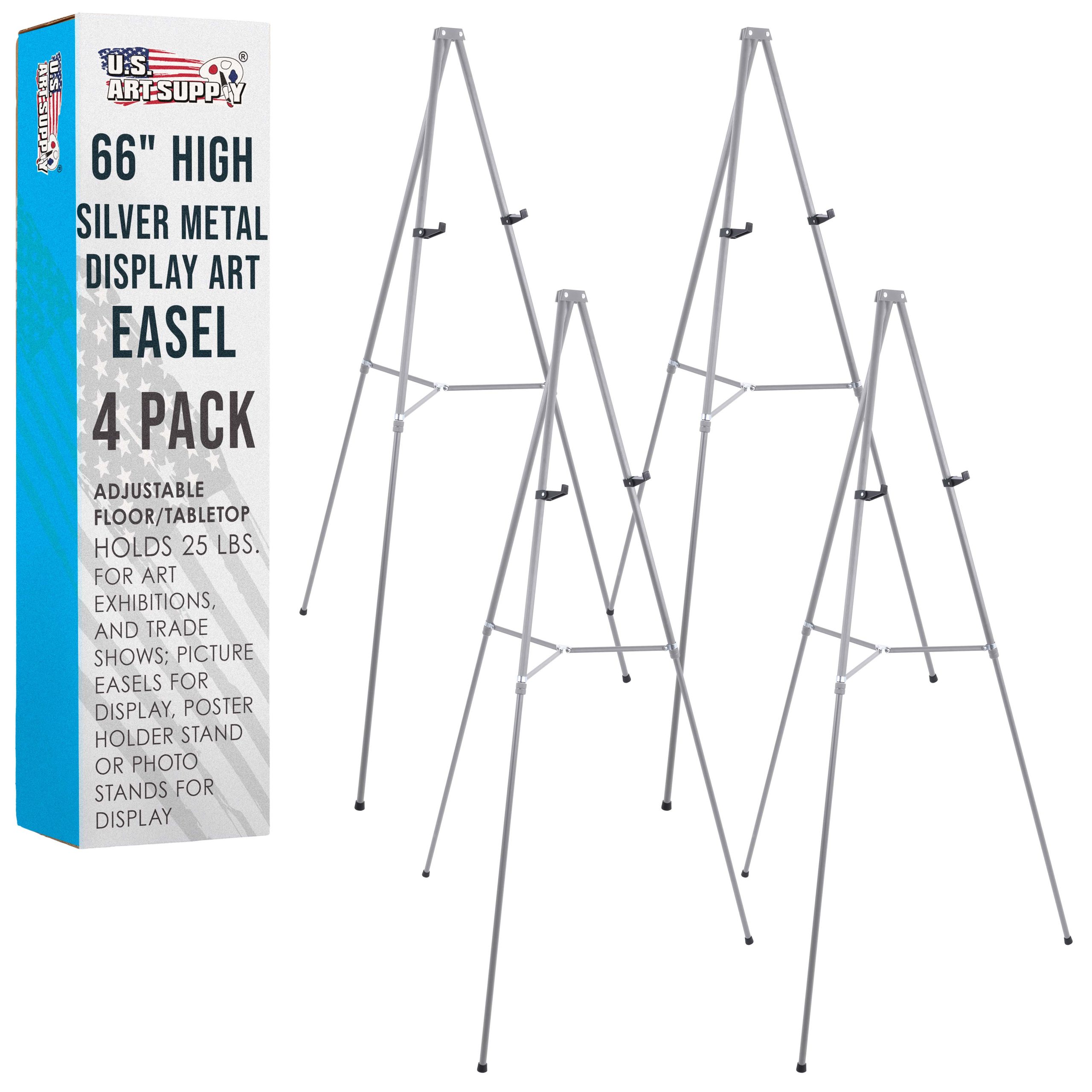 66 High Gallery Silver Metal Display Easel (4 Pack) - Large Adjustable Height Portable Easel Stand. Sign Display. Holds 25 lbs - Floor & Tabletop Easels. Painting Stand