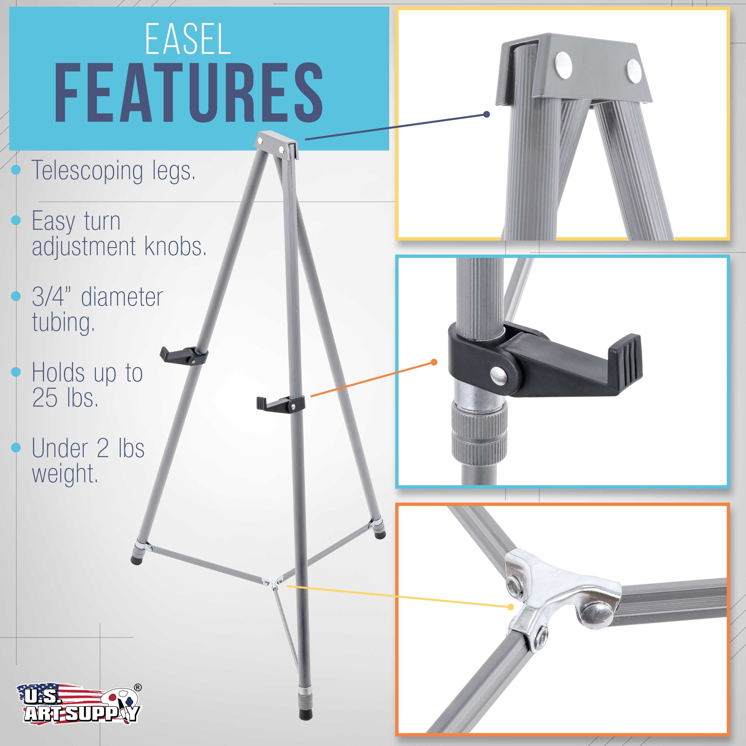 66 High Gallery Silver Metal Display Easel - Large Adjustable Height Portable Easel Stand. Sign Display. Holds 25 lbs - Floor & Tabletop Easels. Painting Stand - Image 3