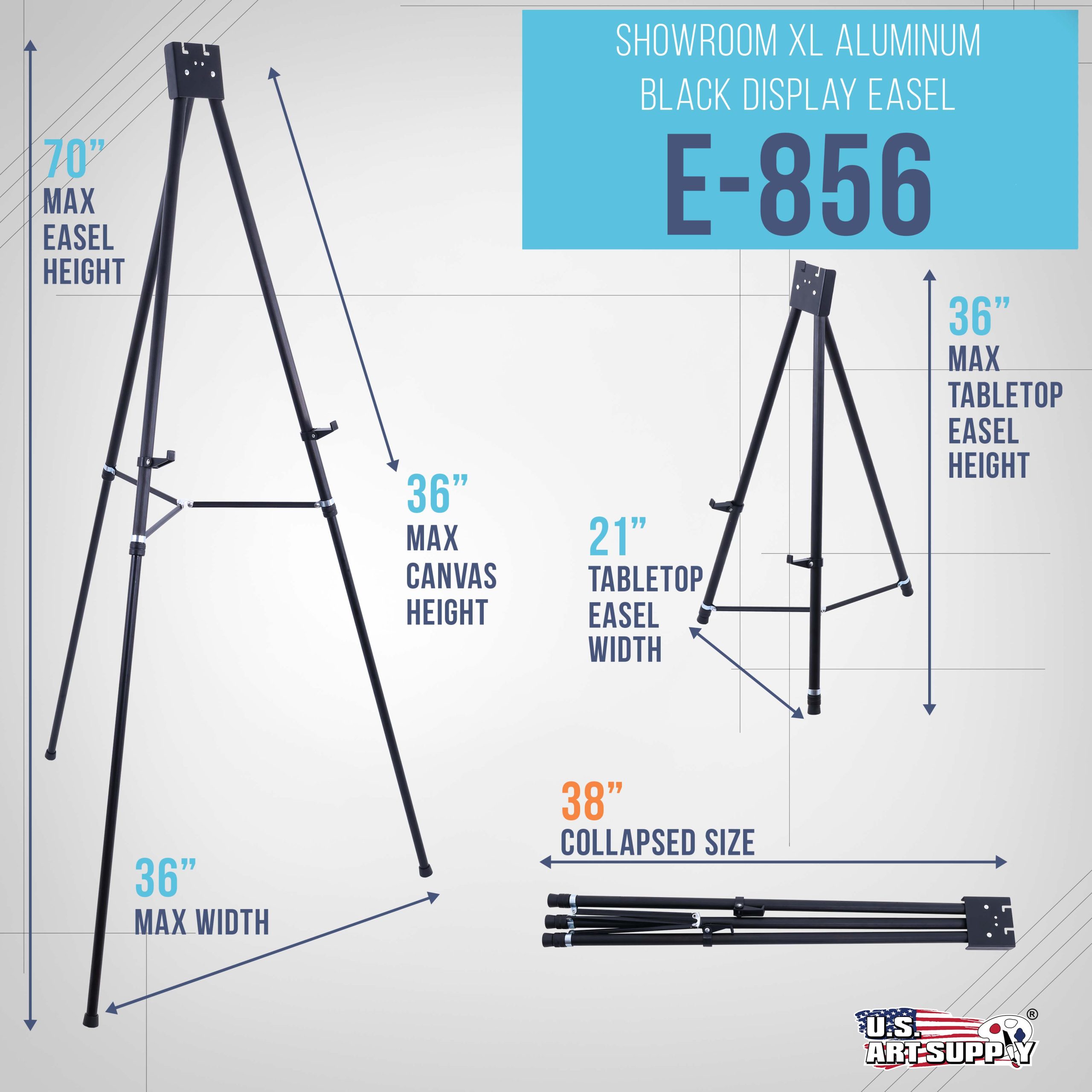70 High Showroom XL Silver Metal Display Easel - Large Adjustable Height Portable Easel Stand. Sign Display. Holds 45 lbs - Floor & Tabletop Easels. Painting Stand - Image 2