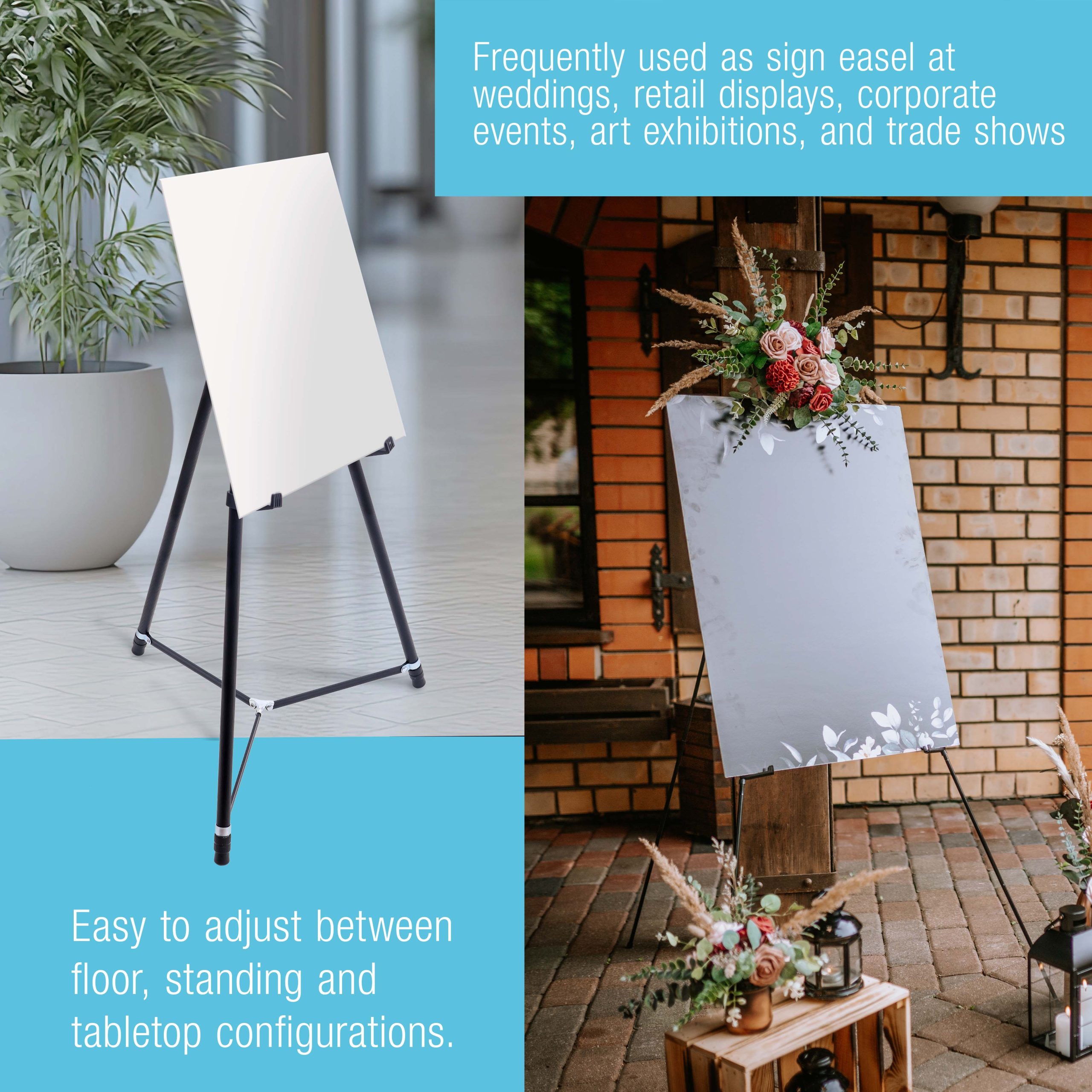 70 High Showroom XL Silver Metal Display Easel - Large Adjustable Height Portable Easel Stand. Sign Display. Holds 45 lbs - Floor & Tabletop Easels. Painting Stand - Image 5