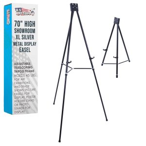 70 High Showroom XL Silver Metal Display Easel - Large Adjustable Height Portable Easel Stand. Sign Display. Holds 45 lbs - Floor & Tabletop Easels. Painting Stand