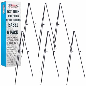 63 High Heavy Duty Metal Folding Display Easel (6 Pack) - Adjustable Height. Holds 10 lbs - Portable Art Easel Stand - For Sign. Poster. Canvas. Painting. Picture Display
