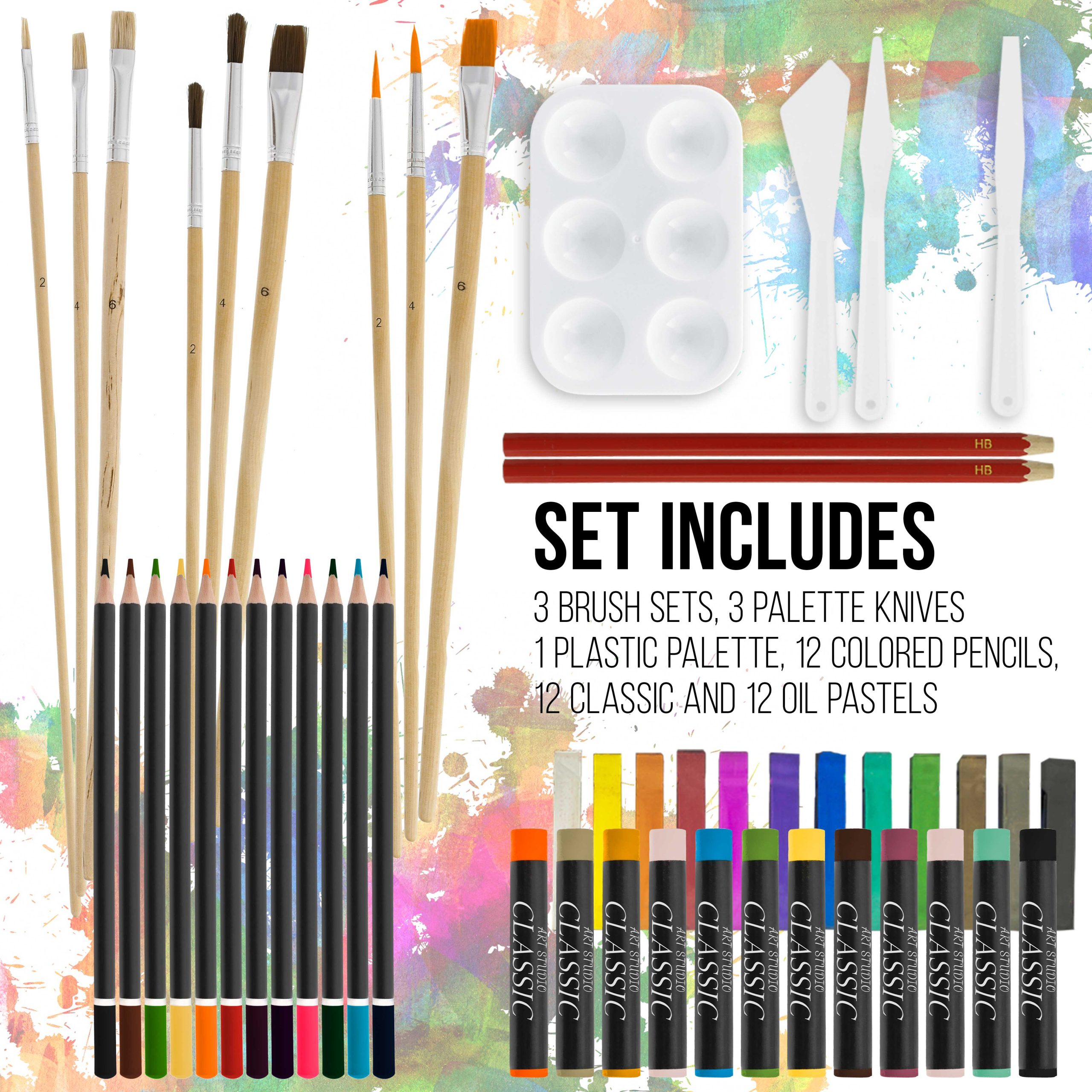 95 Piece Wood Box Easel Painting Set - Oil. Acrylic. Watercolor Paint Colors & Paint Brushes. Oil Artist Pastels. Pencils. Watercolor & Sketch Pads - Image 5