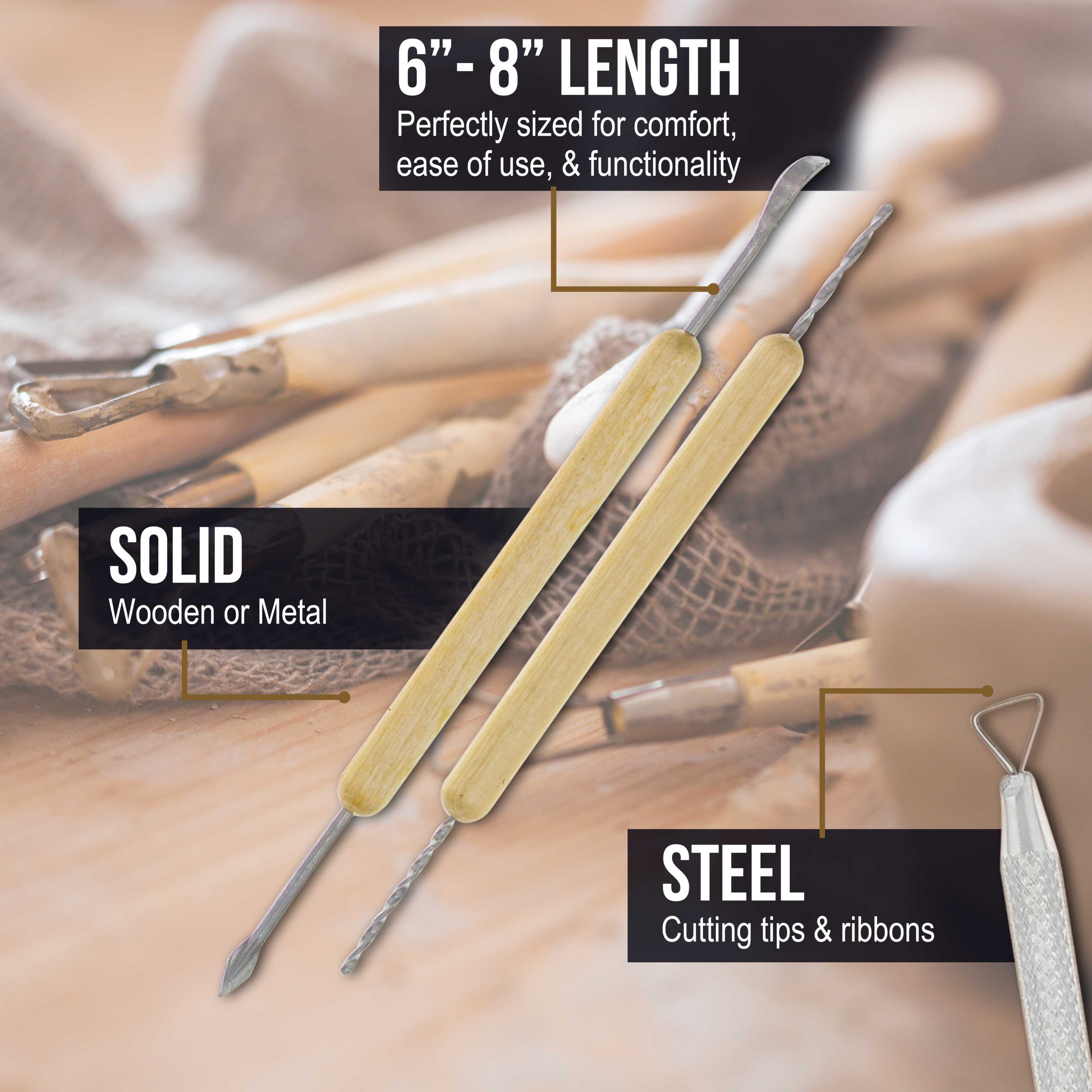 Pottery & Clay Tools Set (14-Piece) - Includes Pottery Tools. Canvas Case for Sculpting. Ceramics. and Easy Storage & Transport - Image 5