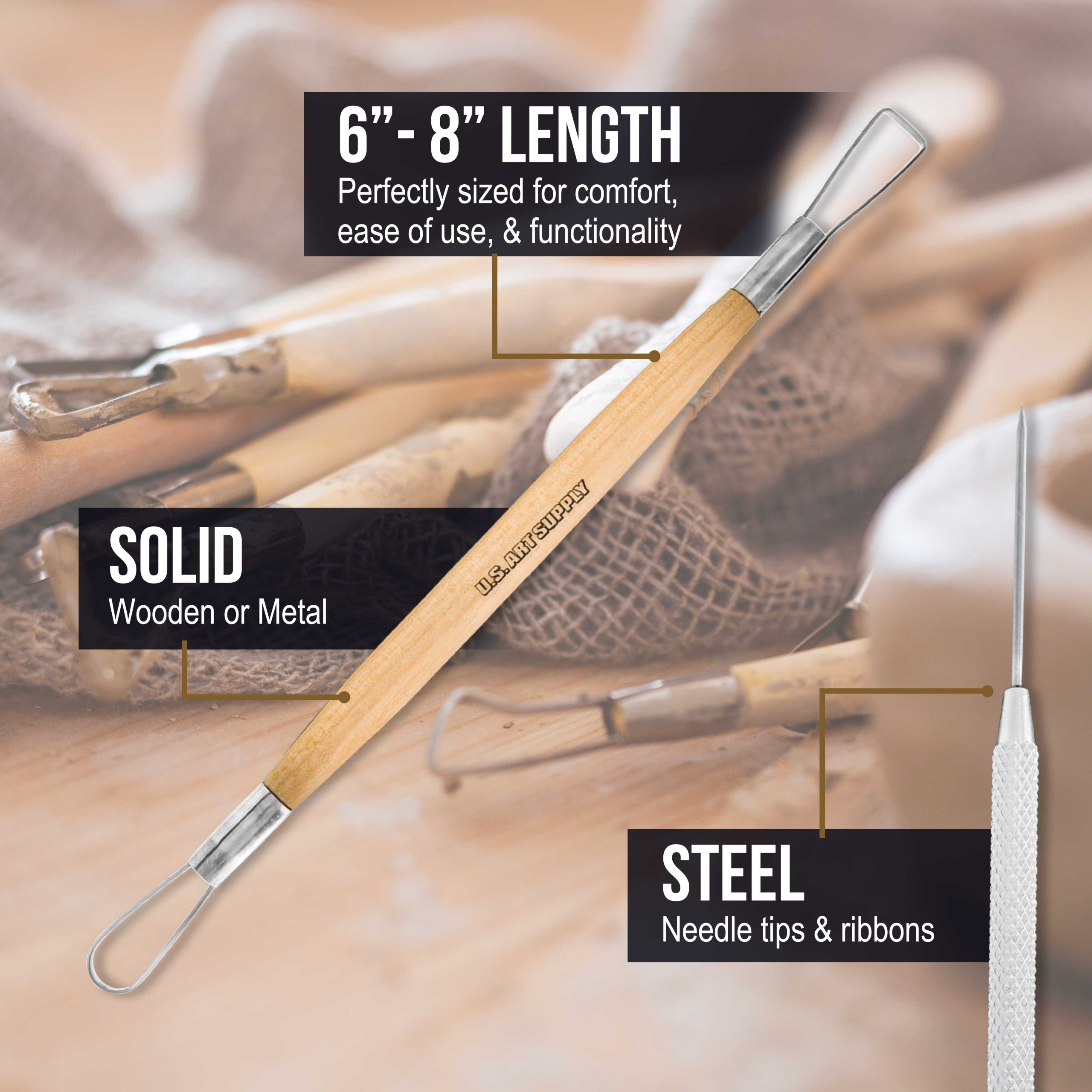 Pottery & Clay Tools Set (12-Piece) - Includes Pottery Tools. Canvas Case for Sculpting. Ceramics. and Easy Storage & Transport - Image 5