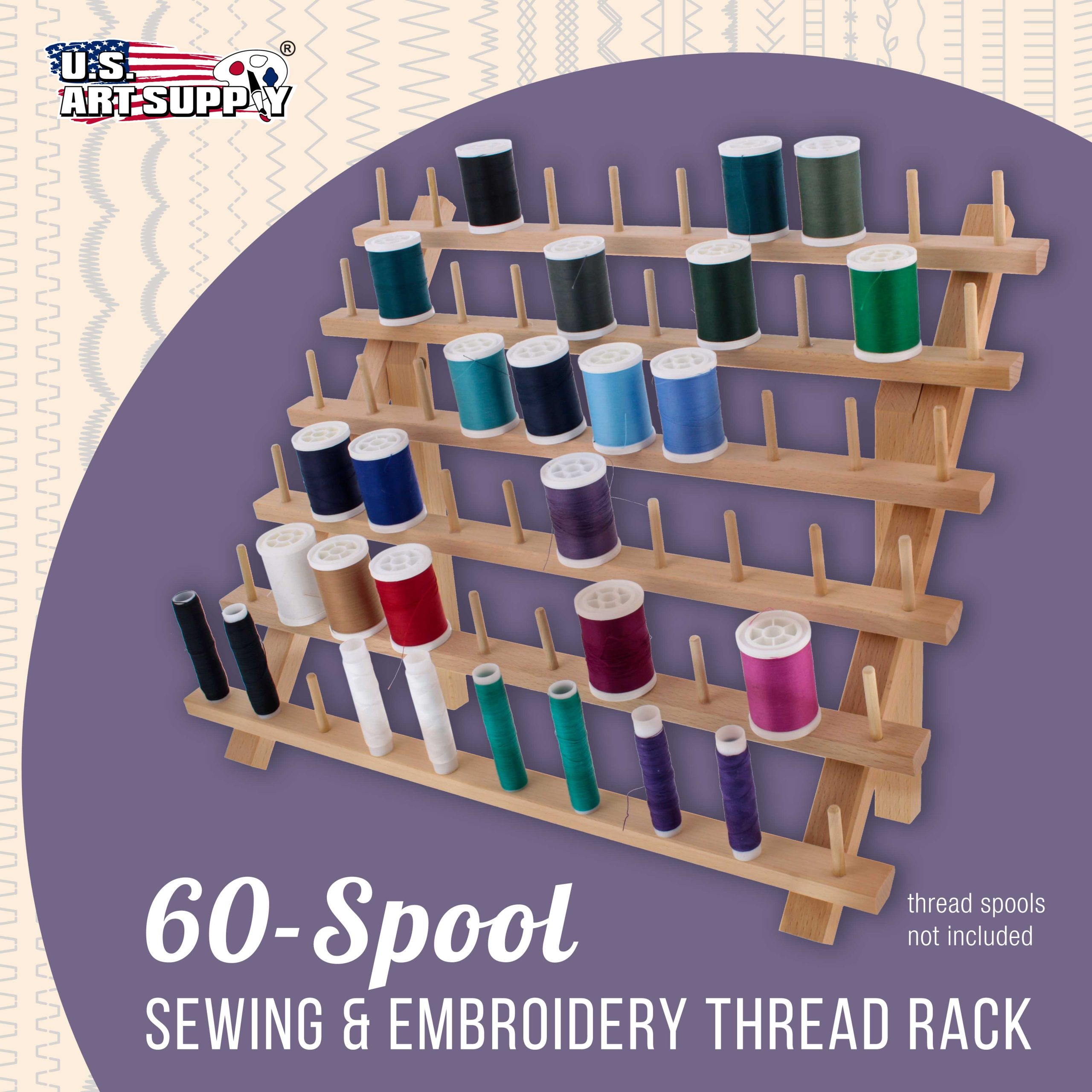 Premium 60-Spool Thread Holder: Wooden Sewing & Embroidery Thread Storage Organizer - Image 2