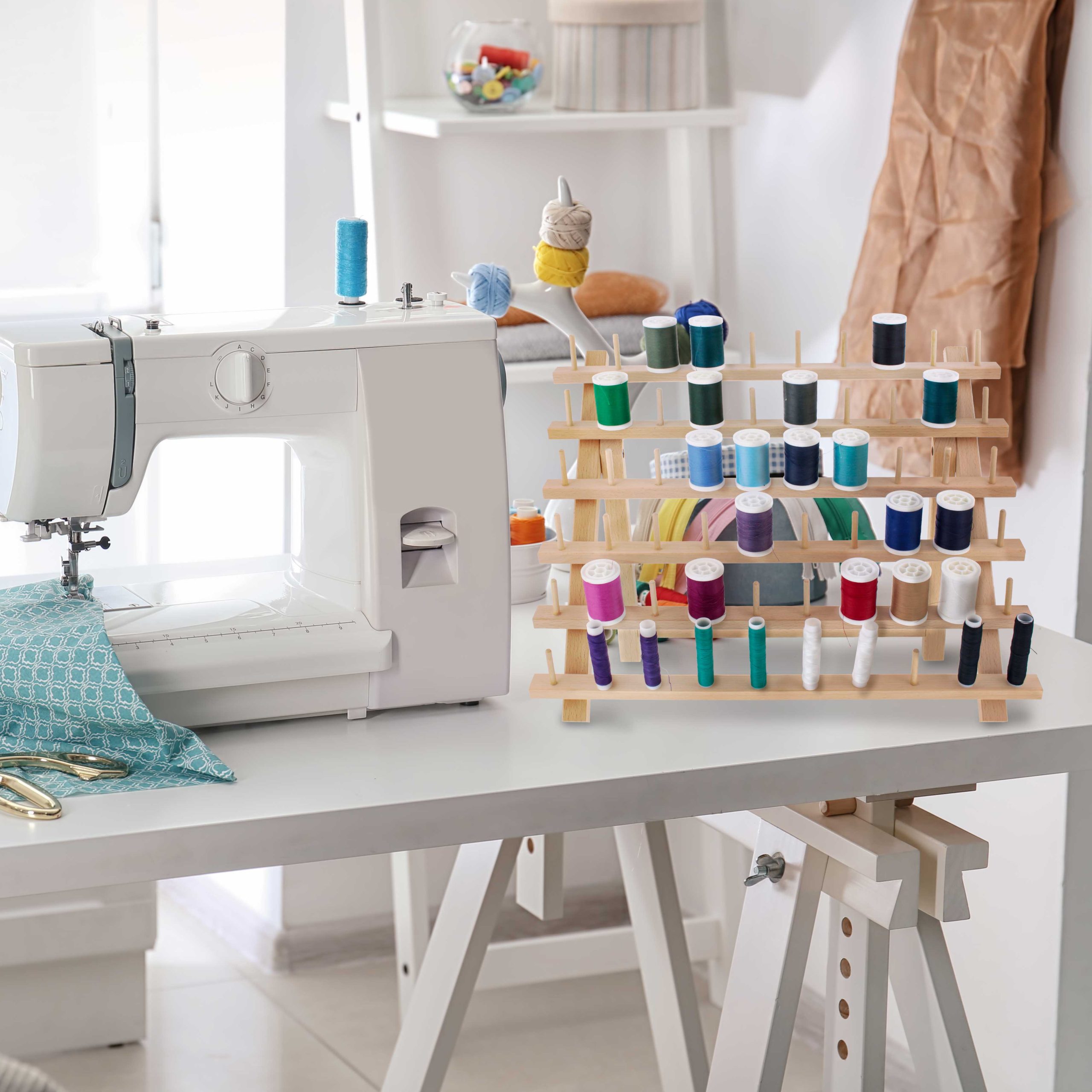 Premium 60-Spool Thread Holder: Wooden Sewing & Embroidery Thread Storage Organizer - Image 6