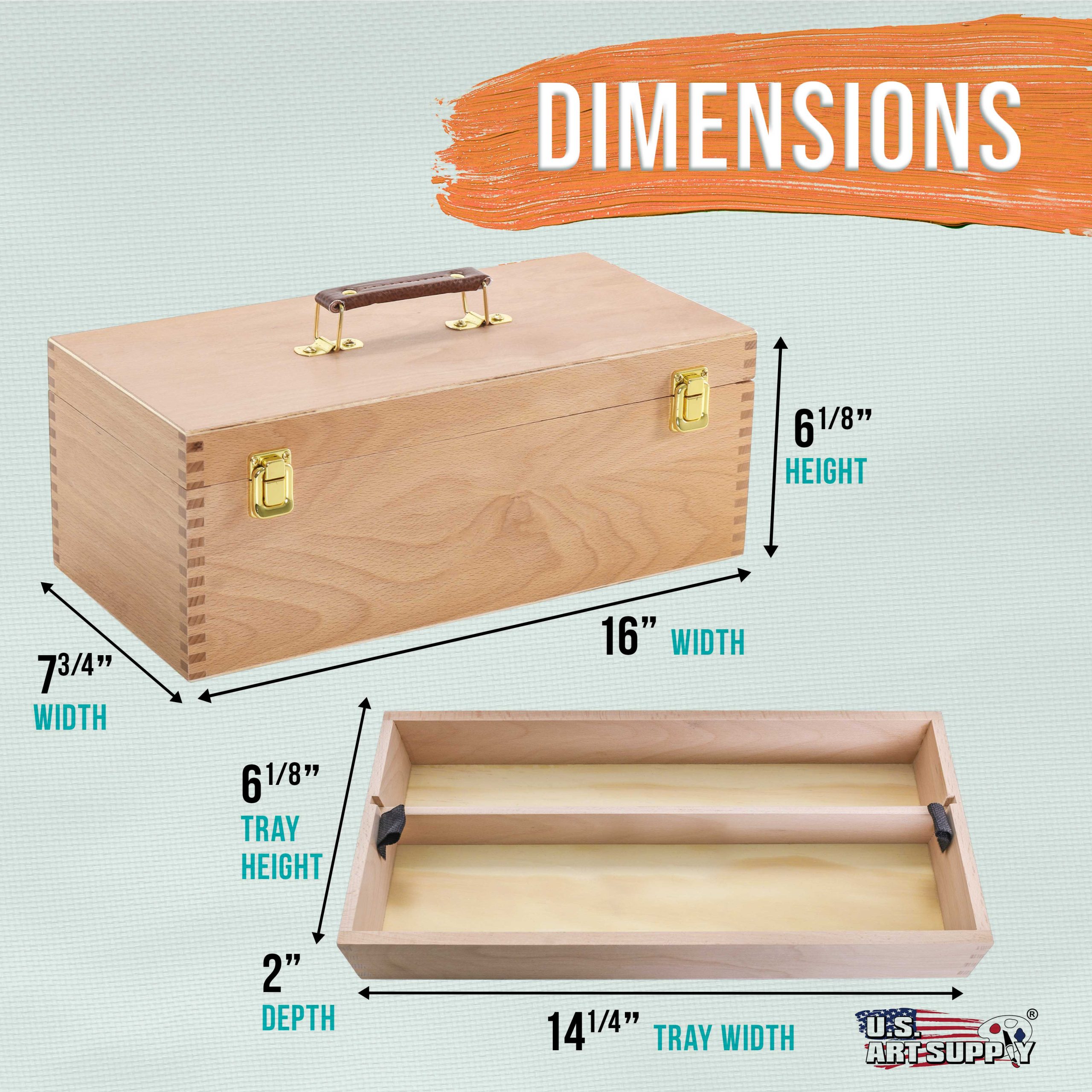 Multi-Function Artist Supply Box with Locking Clasps & Removable Tray - Wooden Art Box for Artist Supplies. Brushes. Pencils. Erasers. Tool Storage Organizer Case - Image 3