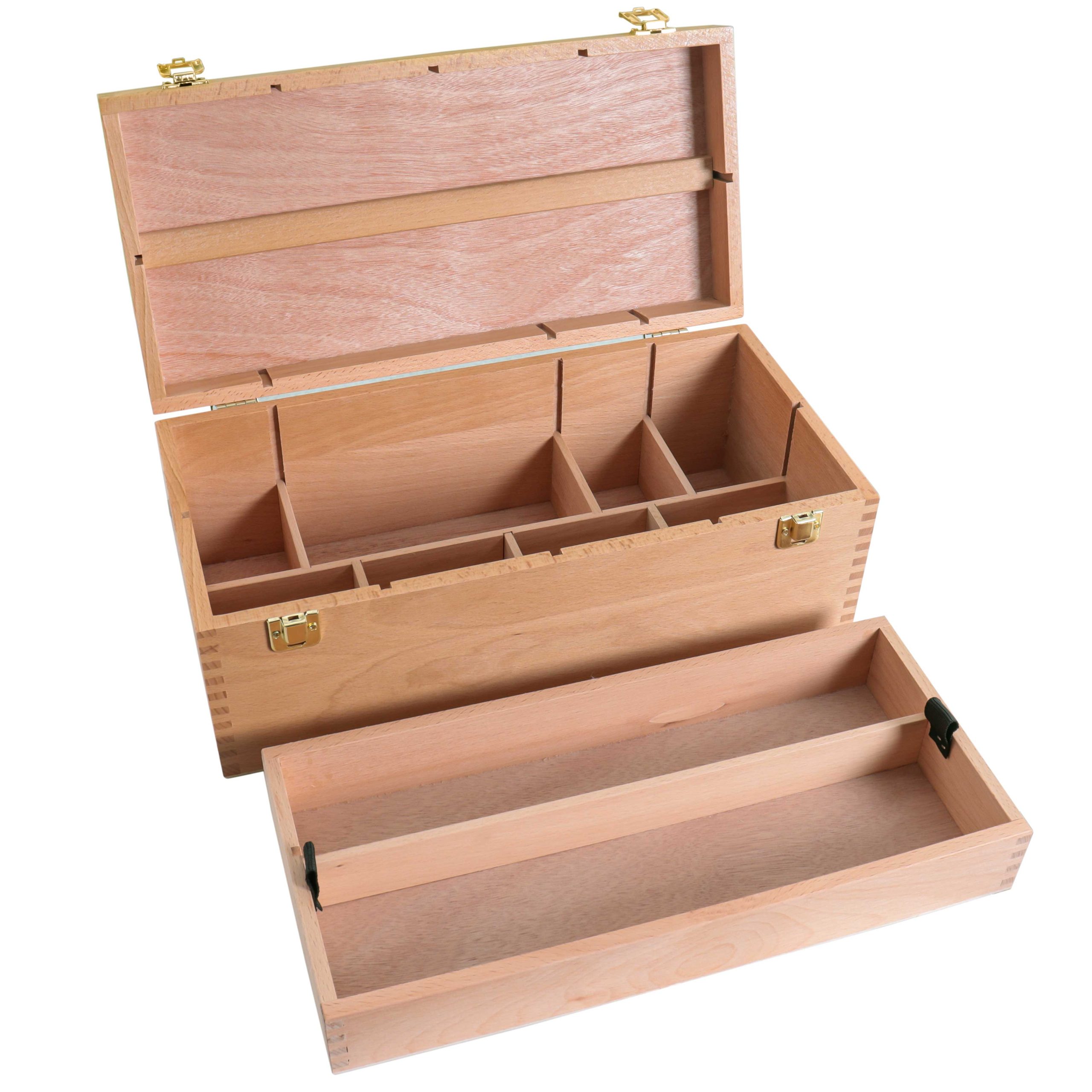 Multi-Function Artist Supply Box with Locking Clasps & Removable Tray - Wooden Art Box for Artist Supplies. Brushes. Pencils. Erasers. Tool Storage Organizer Case